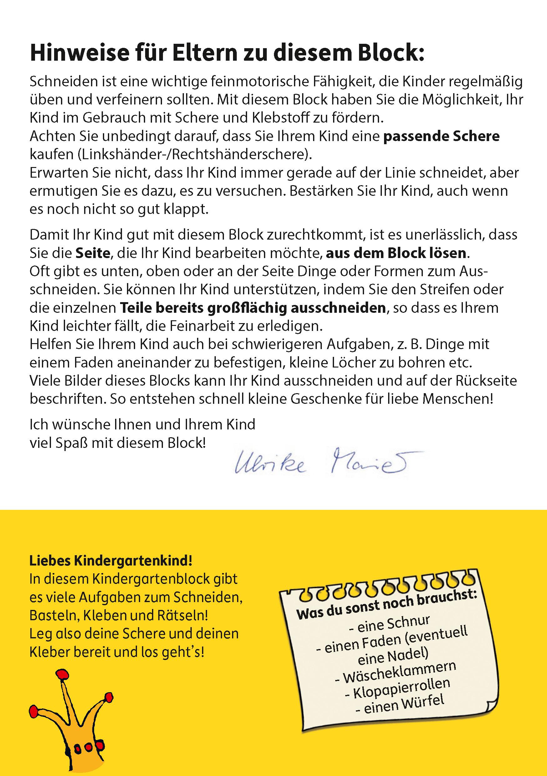 Beispielinhalt (Bild) Kindergartenblock ab 4 Jahre - Schneiden, kleben, basteln