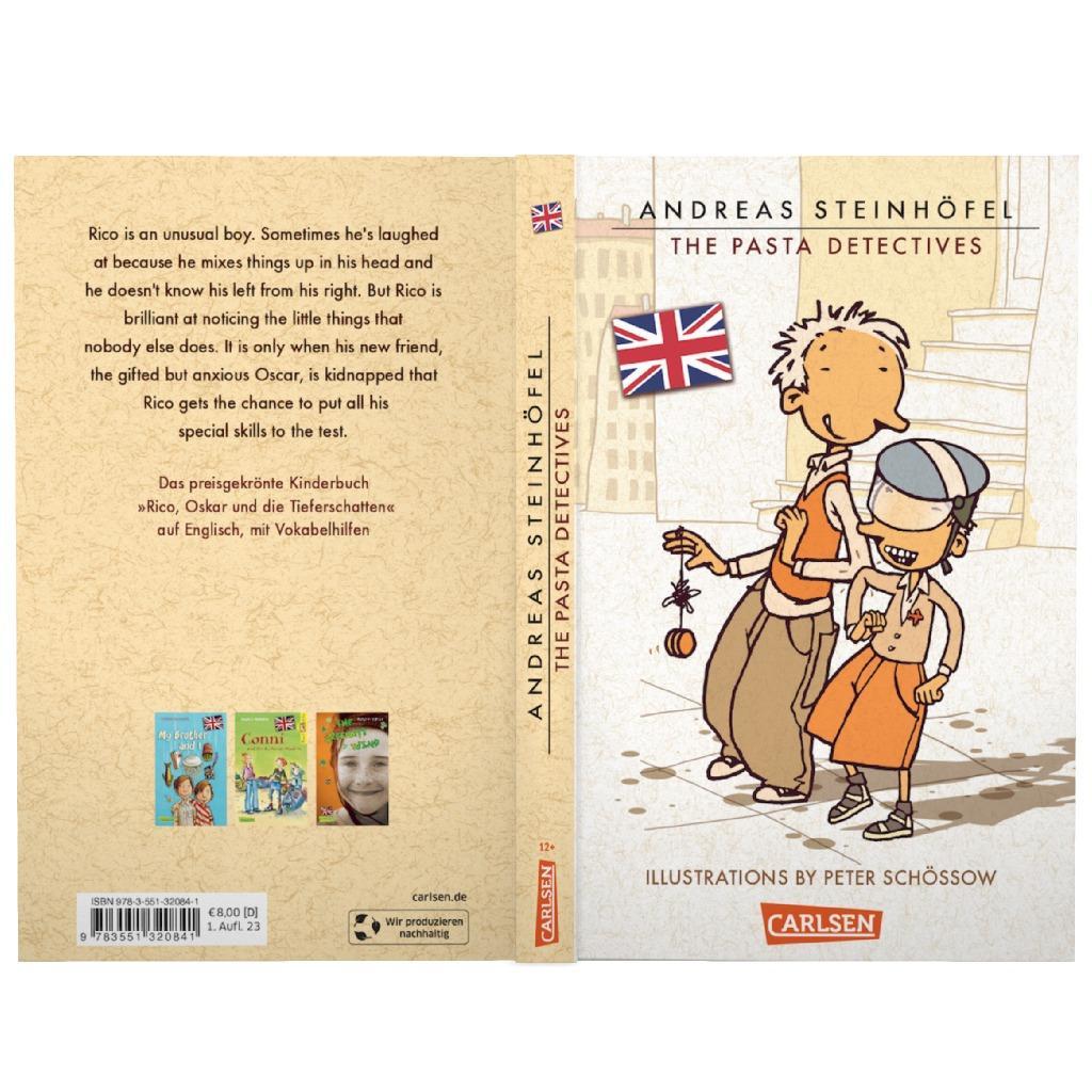 Beispielinhalt (Bild) The Pasta Detectives - Rico, Oskar und die Tieferschatten (englische Ausgabe mit Vokabelhilfen) (Rico und Oskar 1)