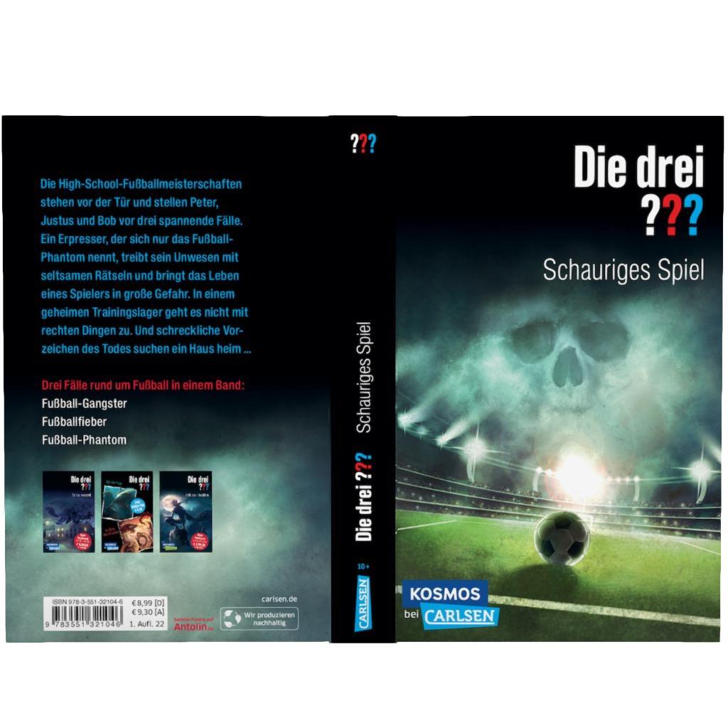 Beispielinhalt (Bild) Die drei ???: Schauriges Spiel (Dreifachband. Enthält die Bände: Fußball-Gangster, Fußballfieber, Fußballphantom)