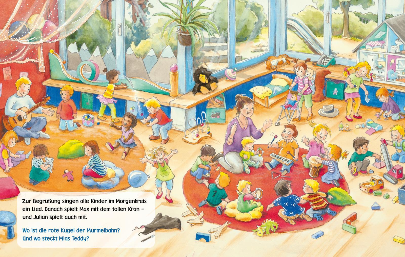 Beispielinhalt (Bild) Unkaputtbar: Mein erstes Wimmelbuch: Ein Tag in der Kita