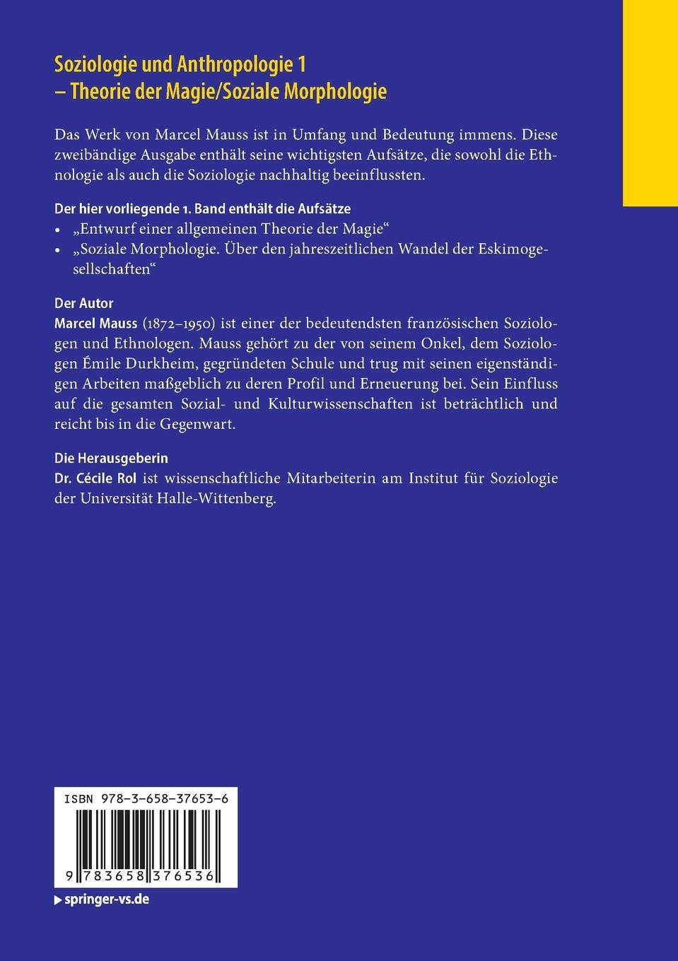 Rückseitencover Soziologie und Anthropologie 1 - Theorie der Magie / Soziale Morphologie