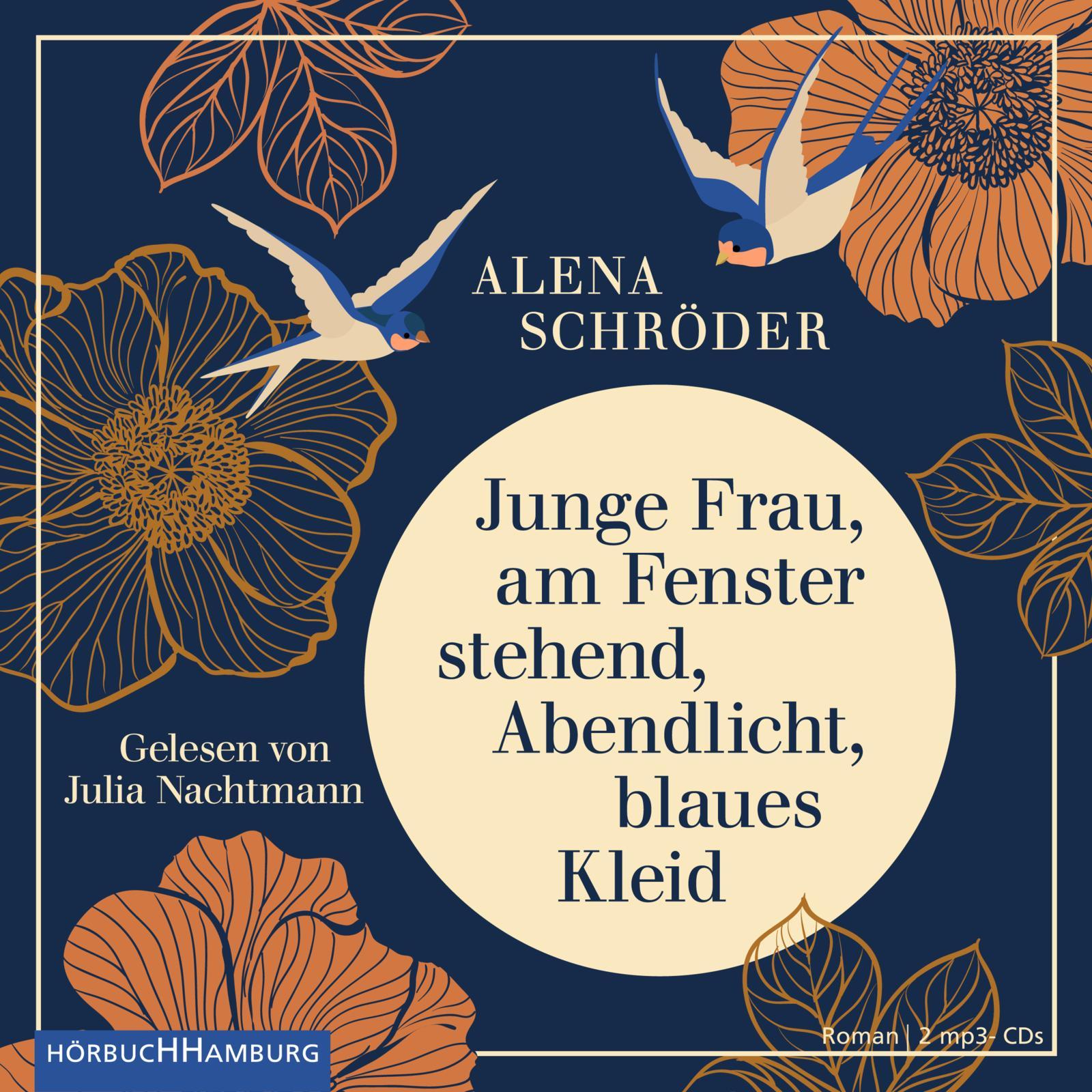 Vorderes Coverbild Junge Frau, am Fenster stehend, Abendlicht, blaues Kleid