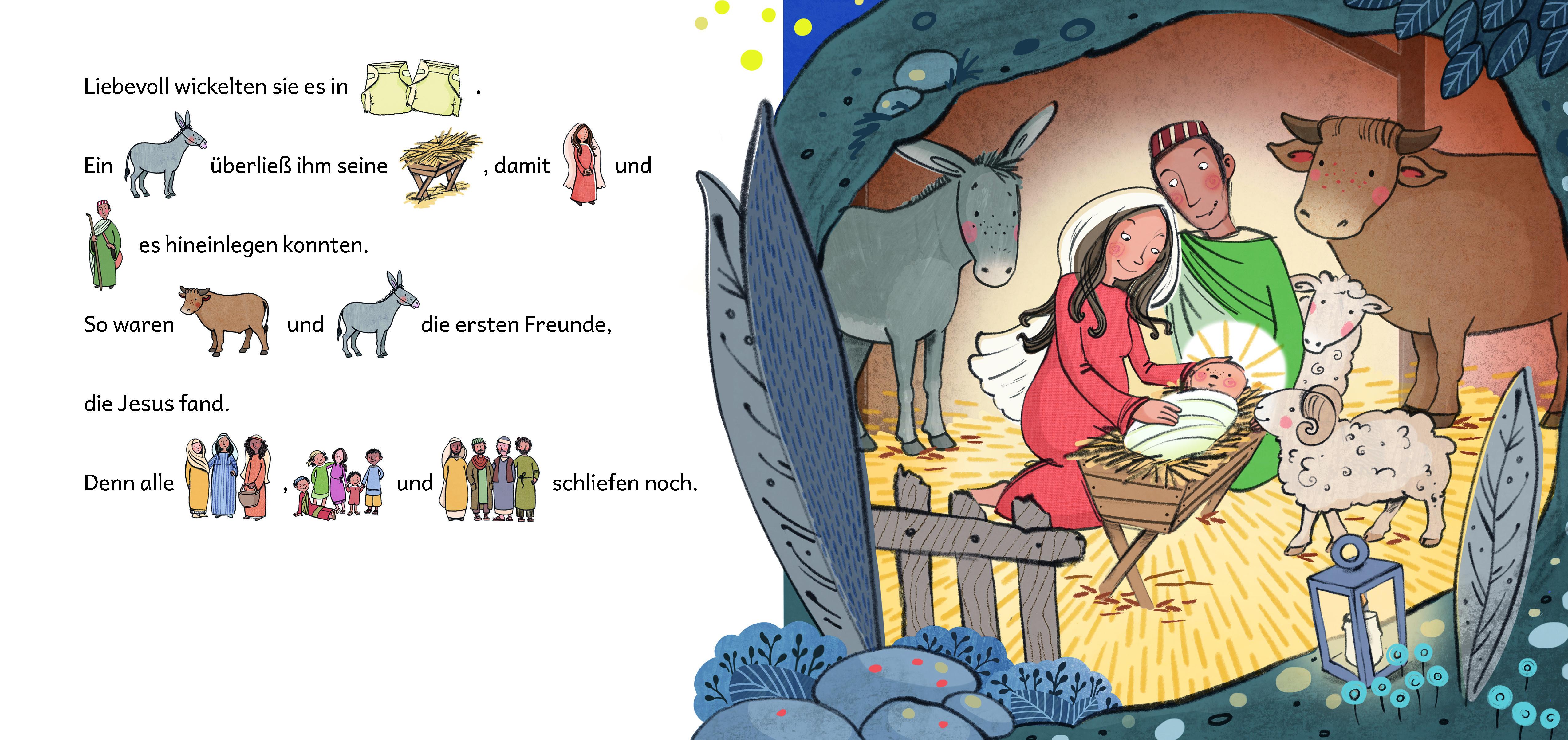 Beispielinhalt (Bild) In einem Stall in Betlehem ...  Die Weihnachtsgeschichte in Bildwörtern