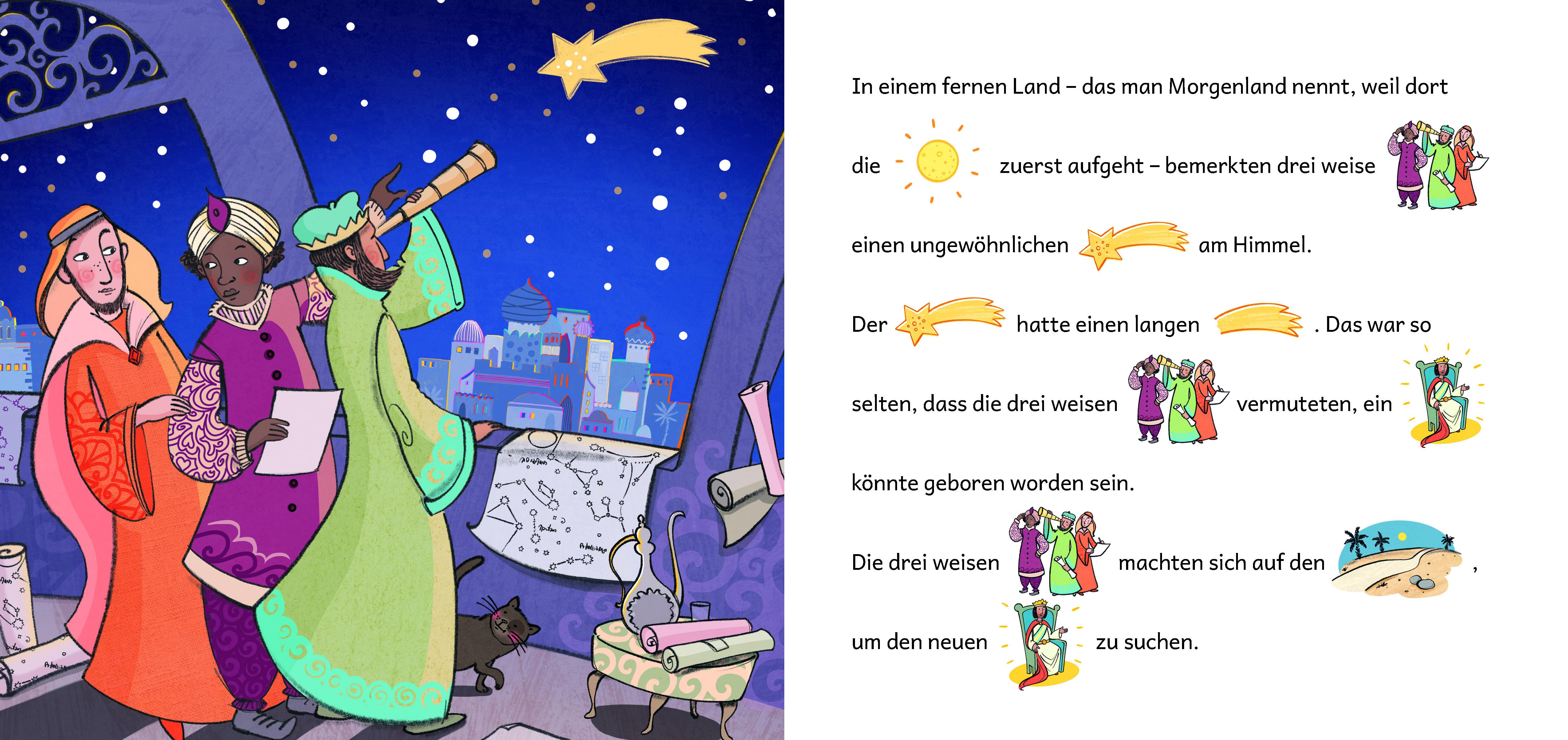 Beispielinhalt (Bild) In einem Stall in Betlehem ...  Die Weihnachtsgeschichte in Bildwörtern