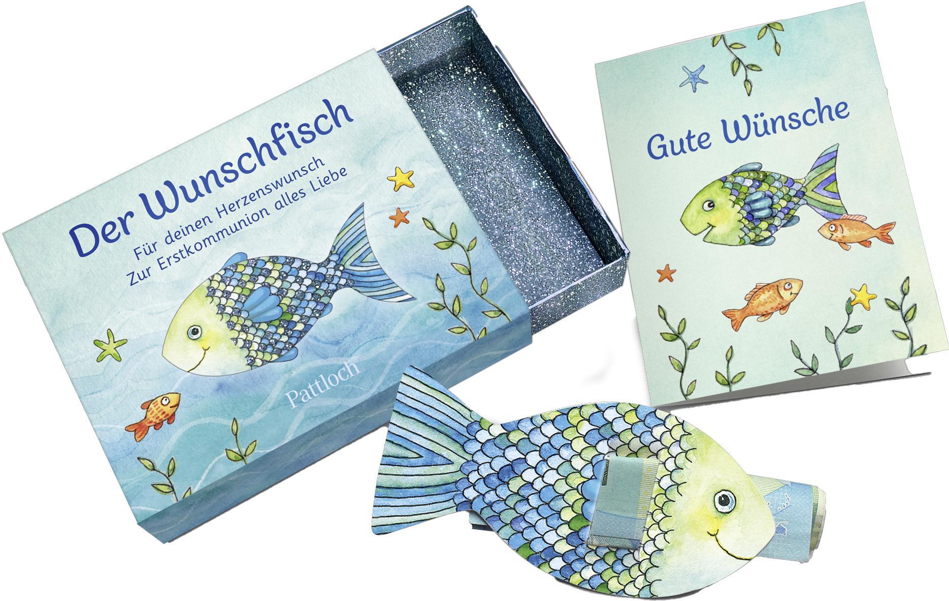 Beispielinhalt (Bild) Der Wunschfisch. Für deinen Herzenswunsch. Zur Erstkommunion alles Liebe