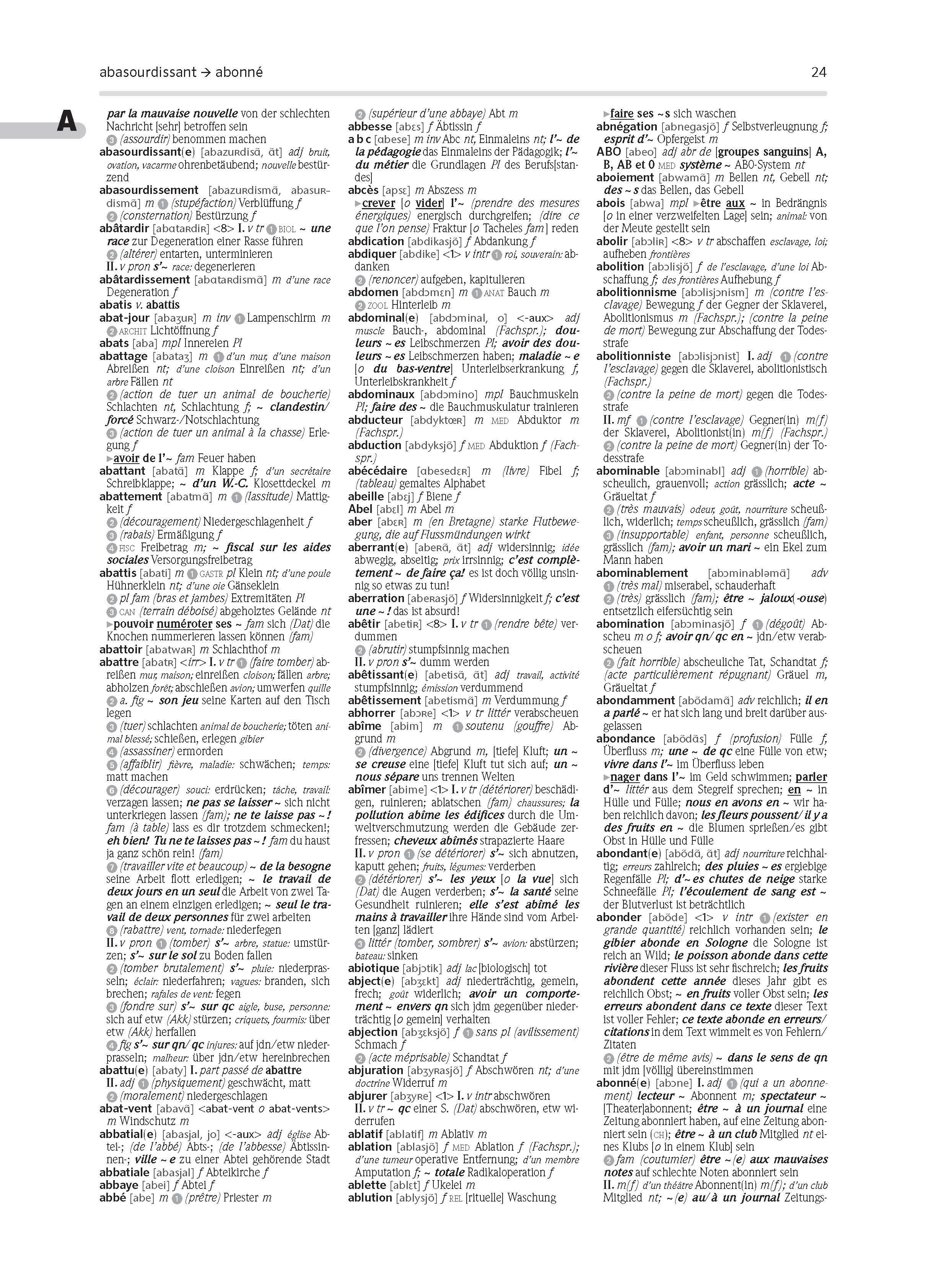 Beispielinhalt (Bild) PONS Großwörterbuch Französisch