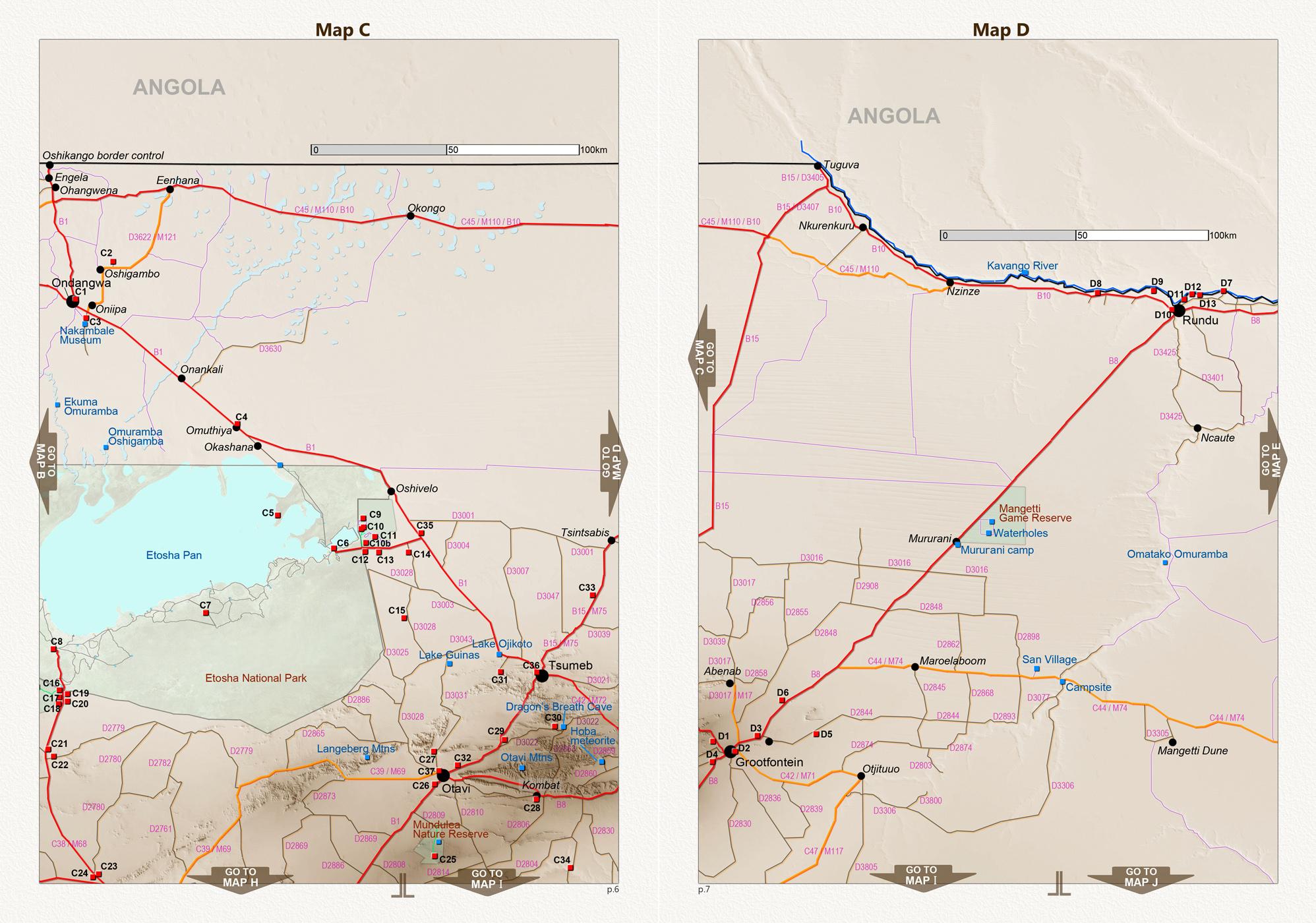 Beispielinhalt (Bild) Detaillierte NAMIBIA Reisekarte - NAMIBIA ROAD MAP (1:1.160.000)