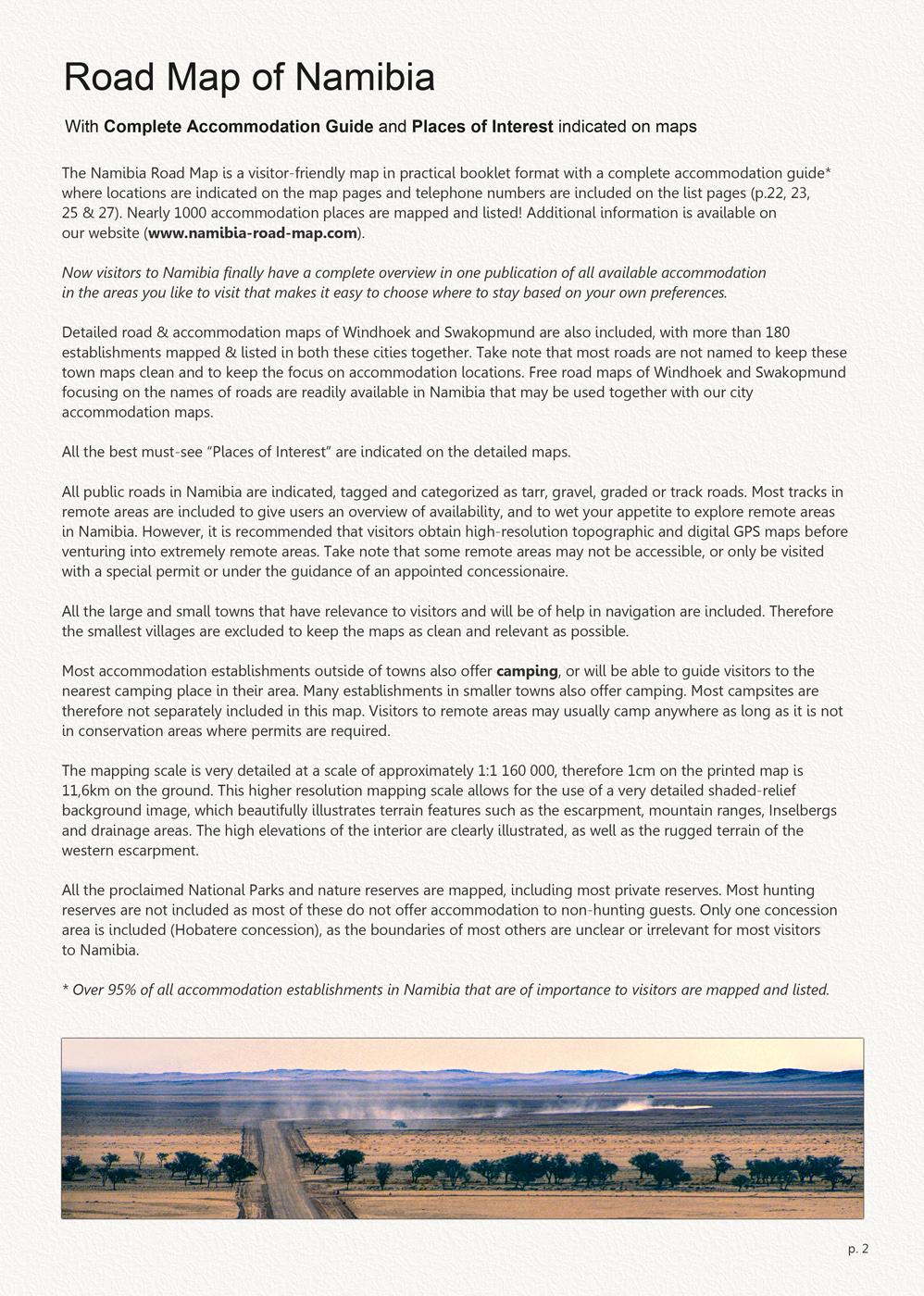 Beispielinhalt (Bild) Detaillierte NAMIBIA Reisekarte - NAMIBIA ROAD MAP (1:1.160.000)