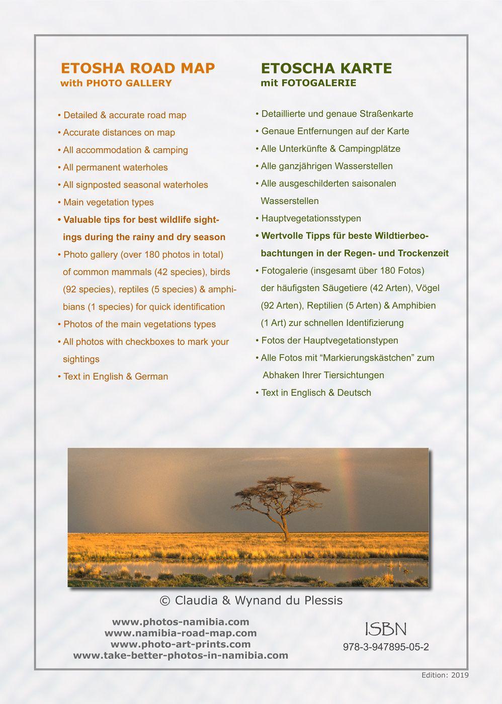 Beispielinhalt (Bild) ETOSCHA KARTE (Etosha National Park, Namibia) mit Fotogalerie