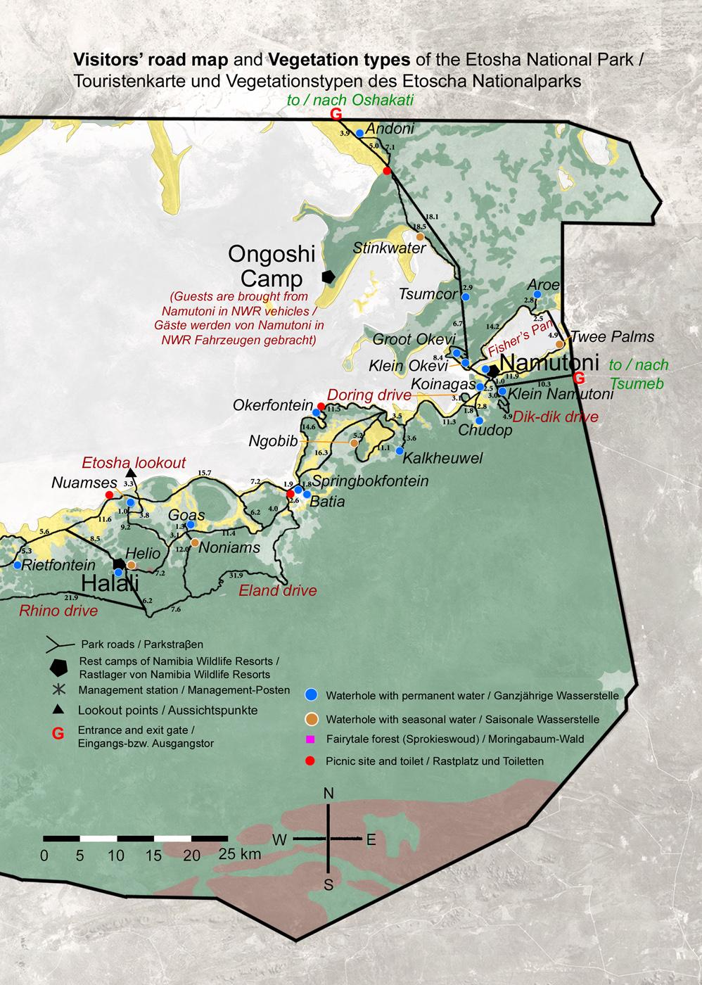 Beispielinhalt (Bild) ETOSCHA KARTE (Etosha National Park, Namibia) mit Fotogalerie