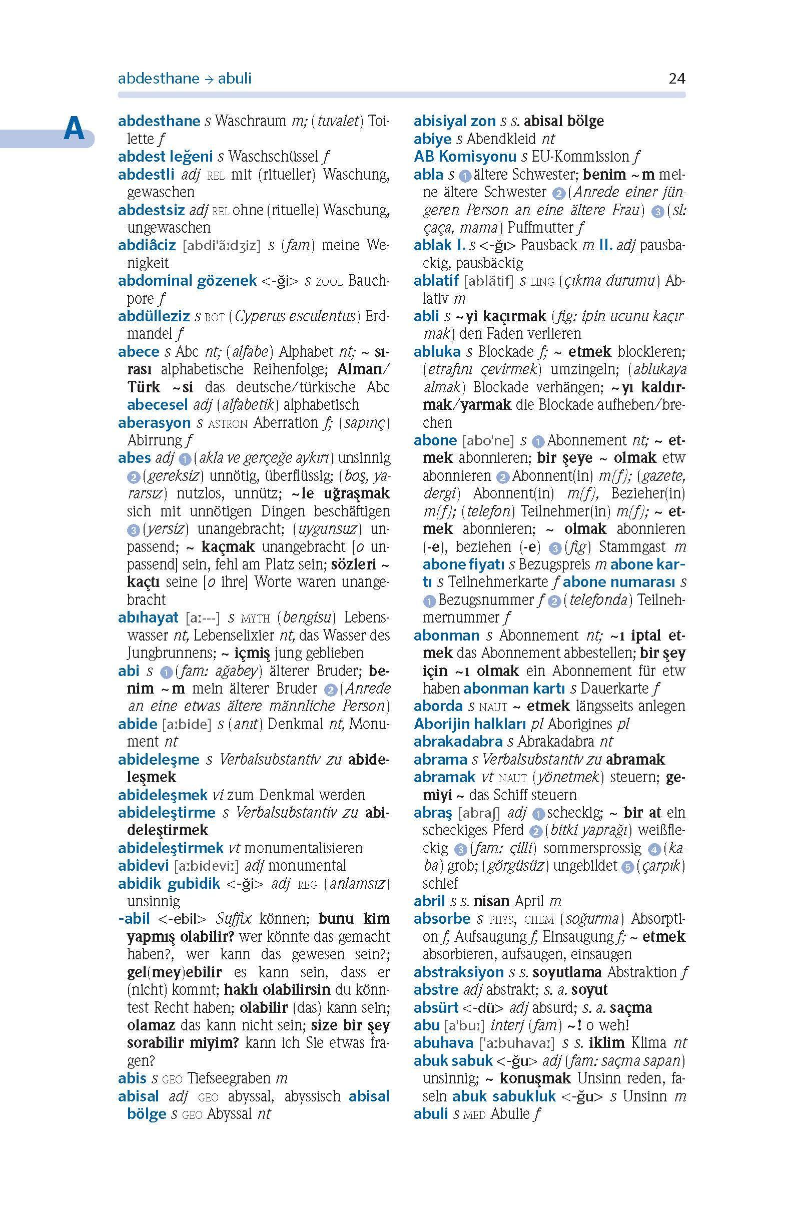 Beispielinhalt (Bild) PONS Kompaktwörterbuch Türkisch