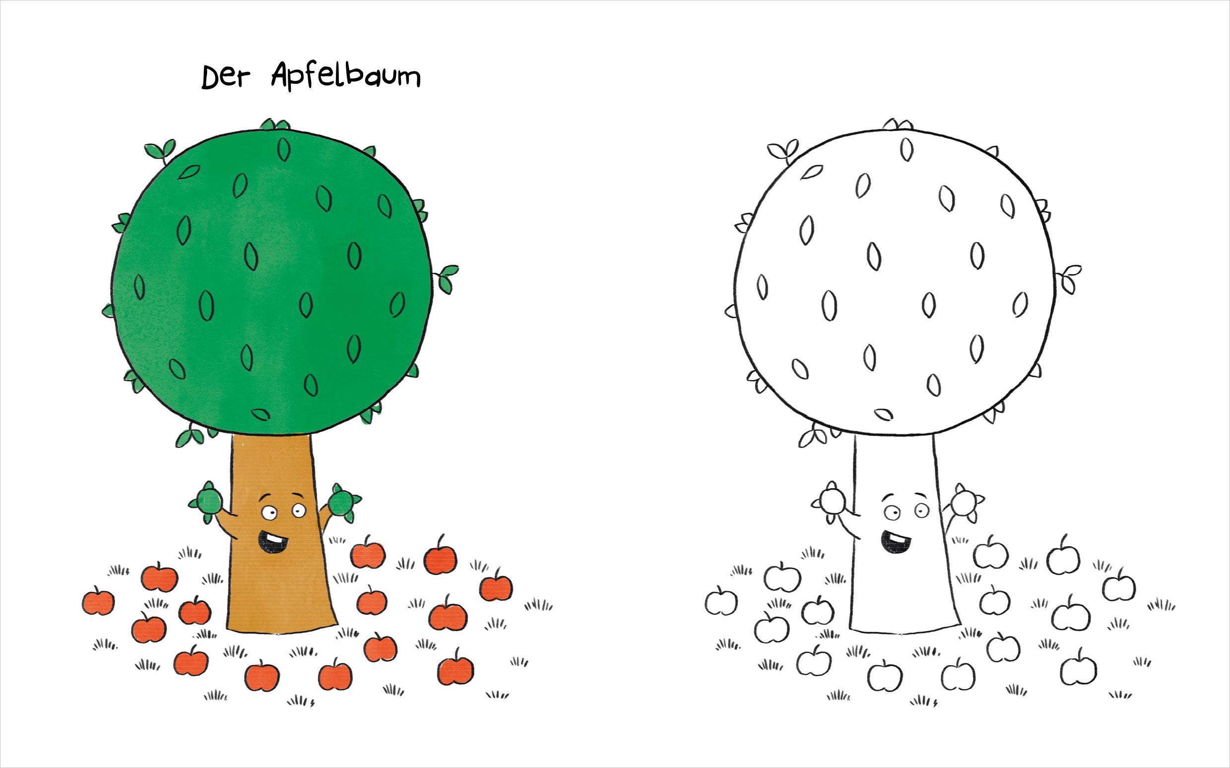 Beispielinhalt (Bild) Schüttel den Apfelbaum - Malbuch