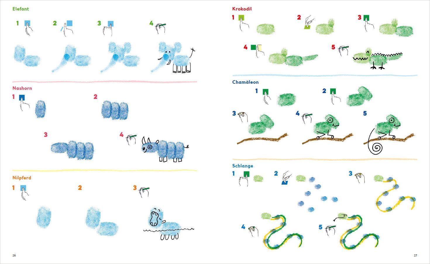 Beispielinhalt (Bild) Ich kann 333 Dinge fingerstempeln. Das große Fingerstempel-Buch für Kinder ab 5 Jahren