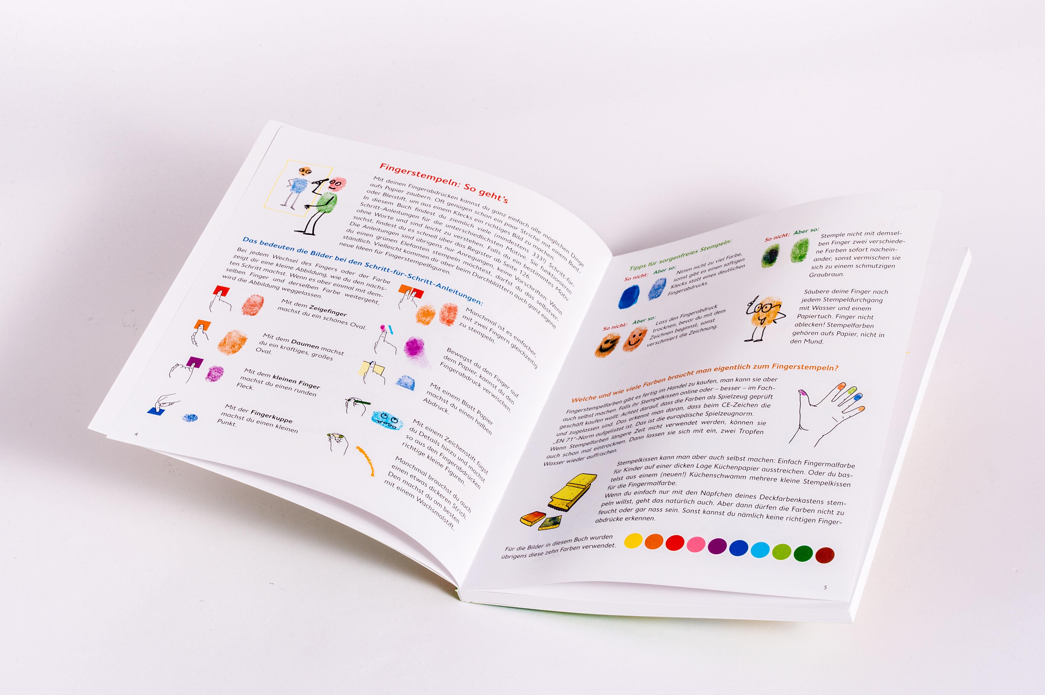 Beispielinhalt (Bild) Ich kann 333 Dinge fingerstempeln. Das große Fingerstempel-Buch für Kinder ab 5 Jahren