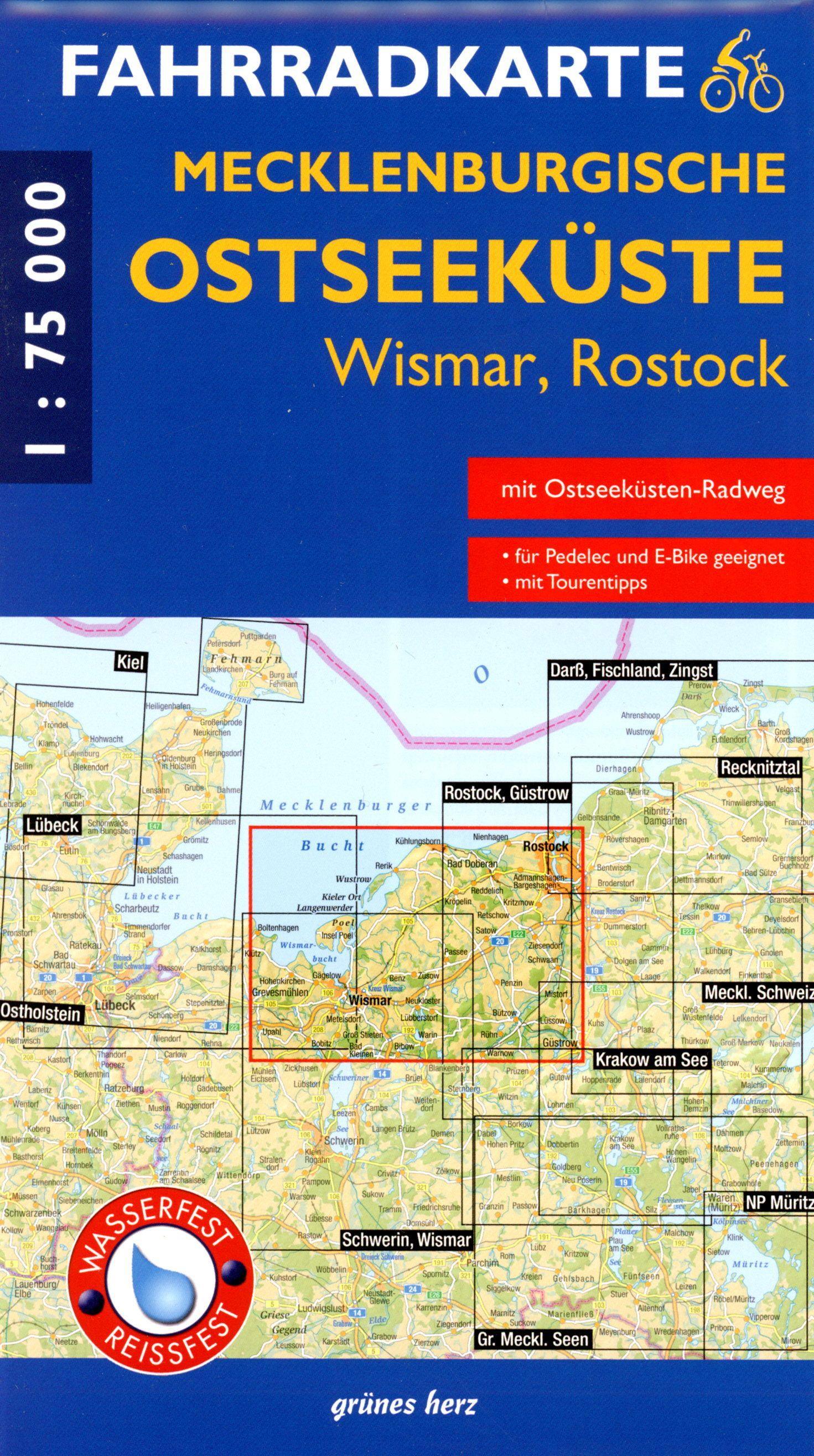 Vorderes Coverbild Fahrradkarte Mecklenburgische Ostseeküste Wismar, Rostock