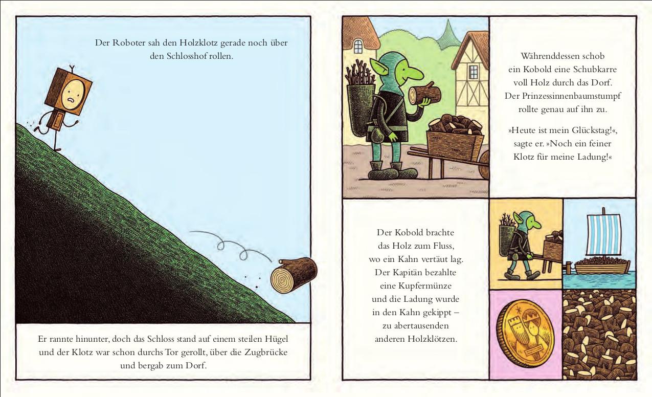 Beispielinhalt (Bild) Der kleine Holzroboter und die Baumstumpfprinzessin