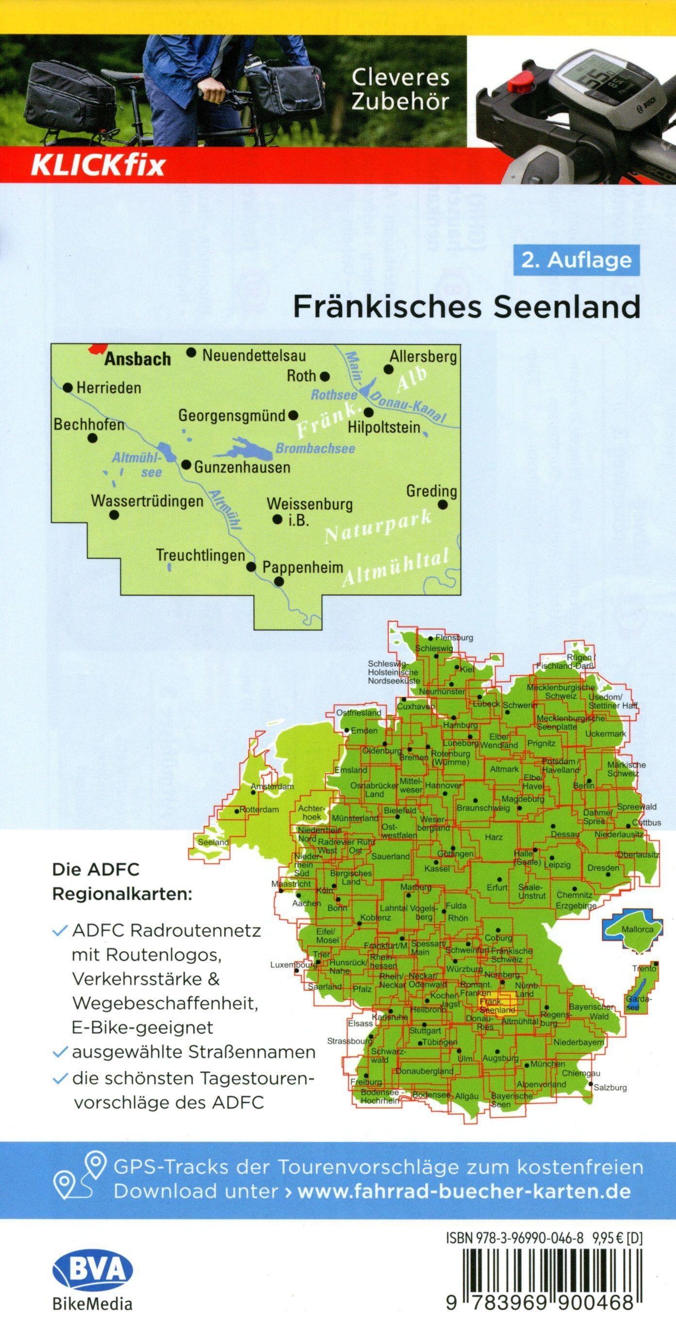 Beispielinhalt (Bild) ADFC-Regionalkarte Fränkisches Seenland, 1:50.000, mit Tagestourenvorschlägen, reiß- und wetterfest, E-Bike-geeignet, GPS-Tracks Download