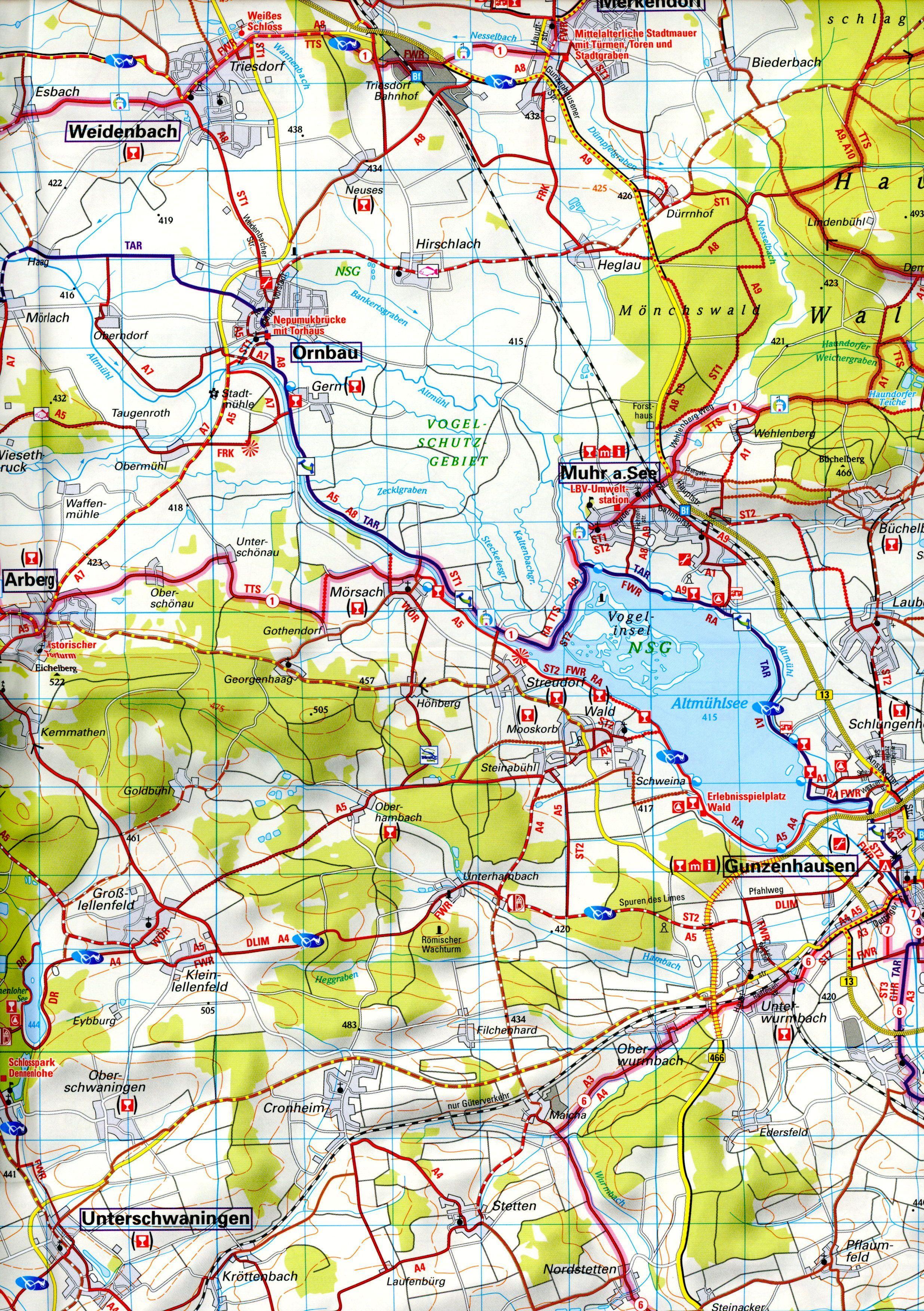 Beispielinhalt (Bild) ADFC-Regionalkarte Fränkisches Seenland, 1:50.000, mit Tagestourenvorschlägen, reiß- und wetterfest, E-Bike-geeignet, GPS-Tracks Download