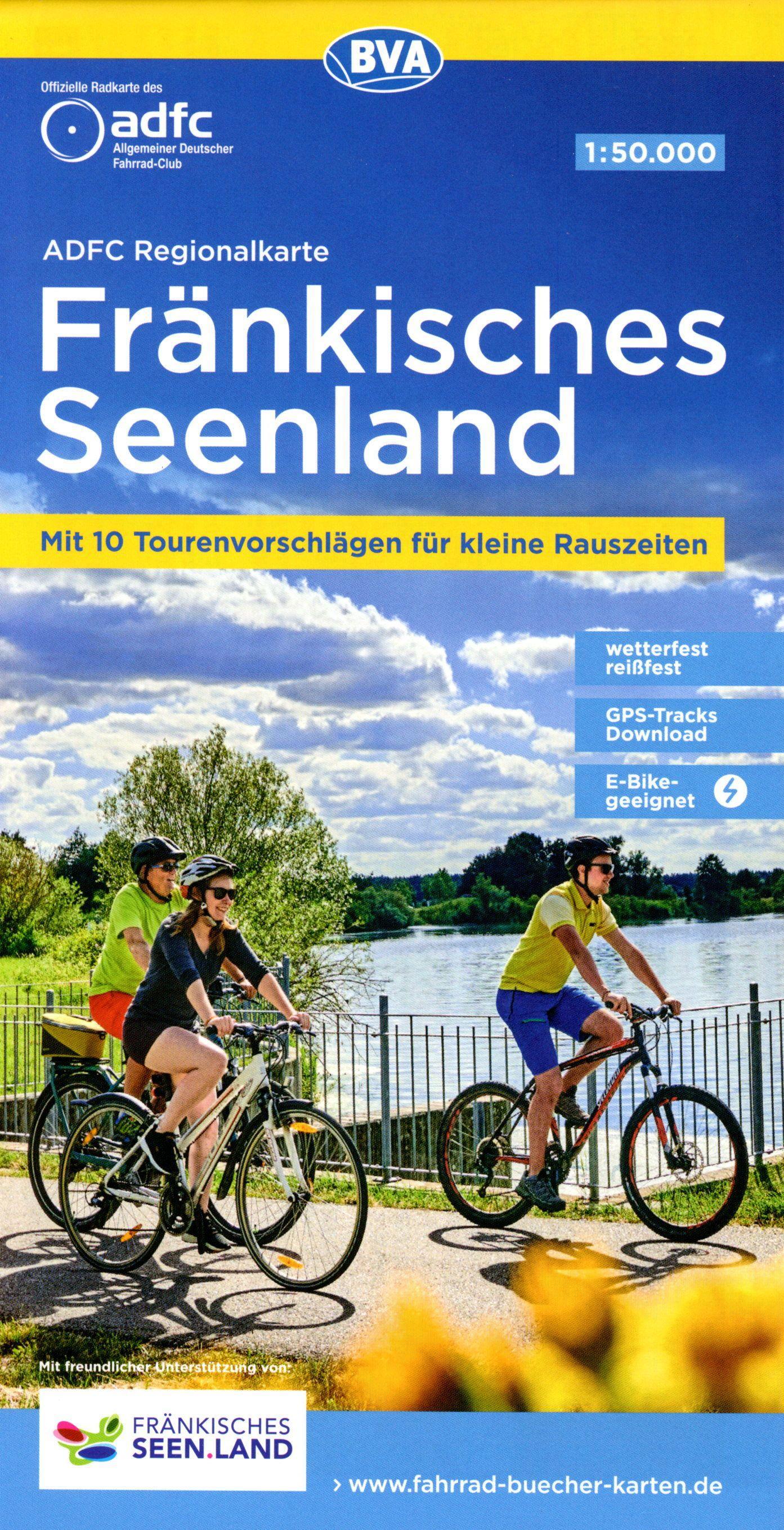 Vorderes Coverbild ADFC-Regionalkarte Fränkisches Seenland, 1:50.000, mit Tagestourenvorschlägen, reiß- und wetterfest, E-Bike-geeignet, GPS-Tracks Download