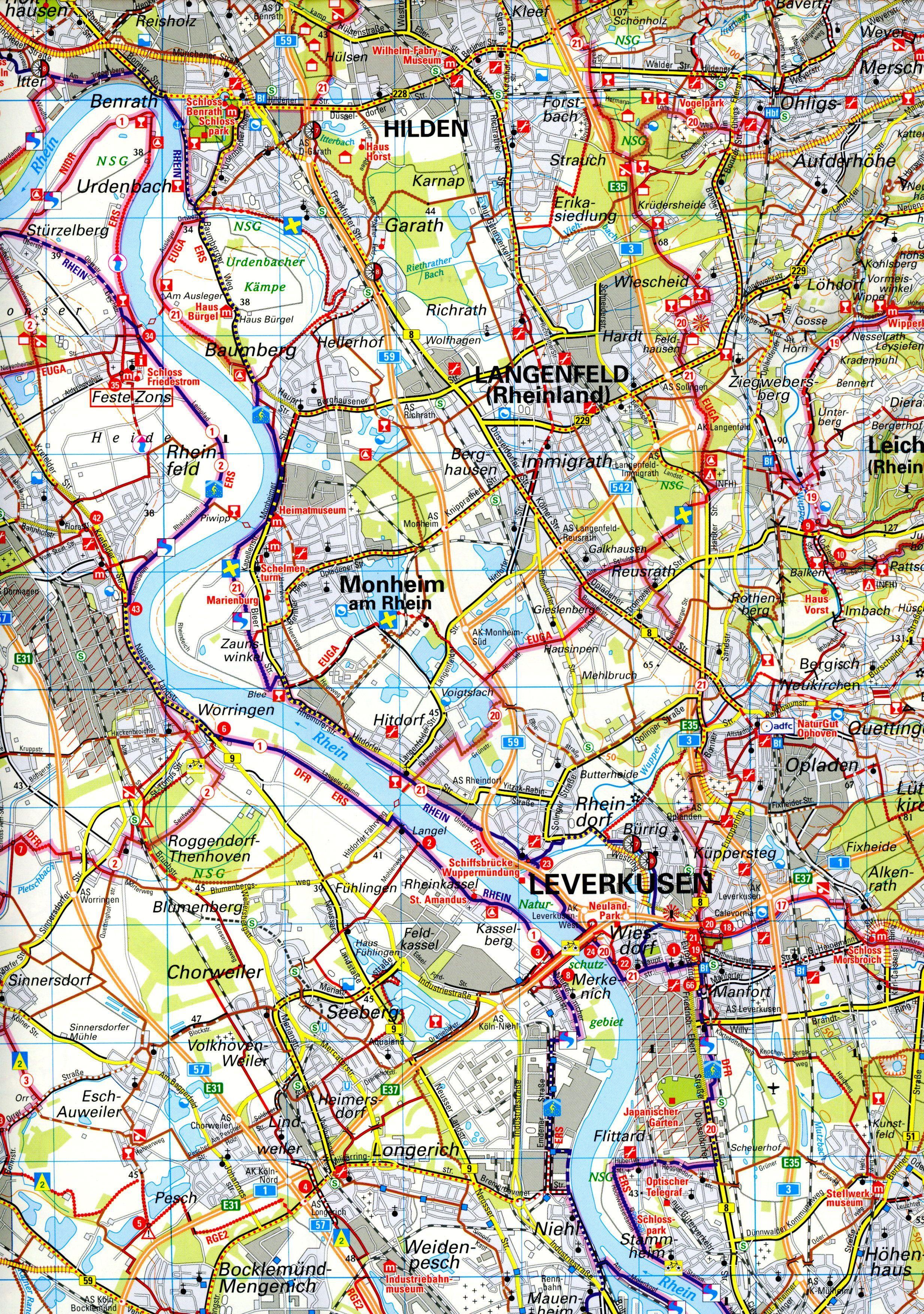 Beispielinhalt (Bild) ADFC-Regionalkarte Köln/Bonn, 1:75.000, mit Tagestourenvorschlägen, reiß- und wetterfest, E-Bike-geeignet, mit Knotenpunkten, GPS-Tracks-Download
