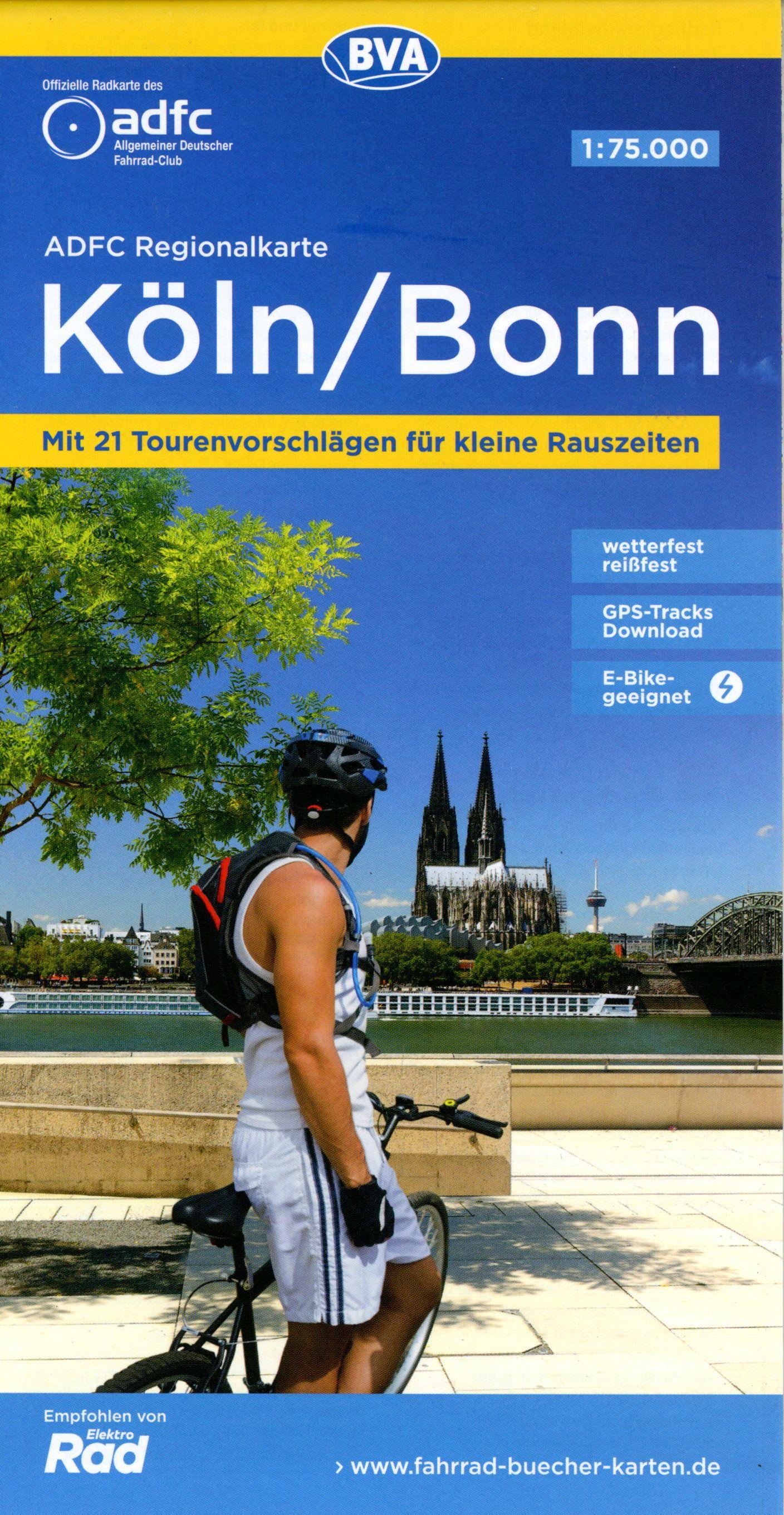 Vorderes Coverbild ADFC-Regionalkarte Köln/Bonn, 1:75.000, mit Tagestourenvorschlägen, reiß- und wetterfest, E-Bike-geeignet, mit Knotenpunkten, GPS-Tracks-Download