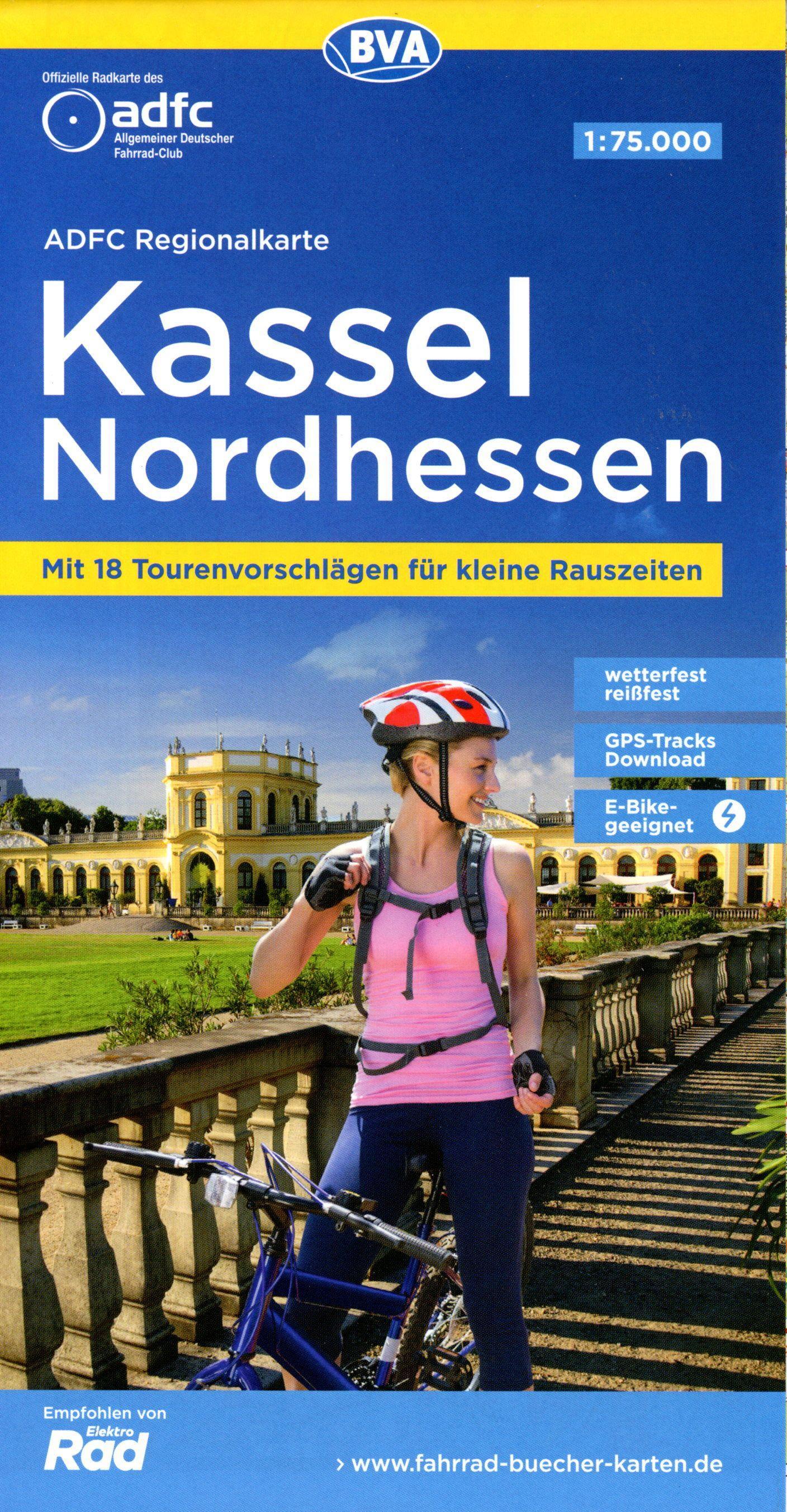 Vorderes Coverbild ADFC-Regionalkarte Kassel Nordhessen, 1:75.000, mit Tagestourenvorschlägen, reiß- und wetterfest, E-Bike-geeignet, GPS-Tracks-Download