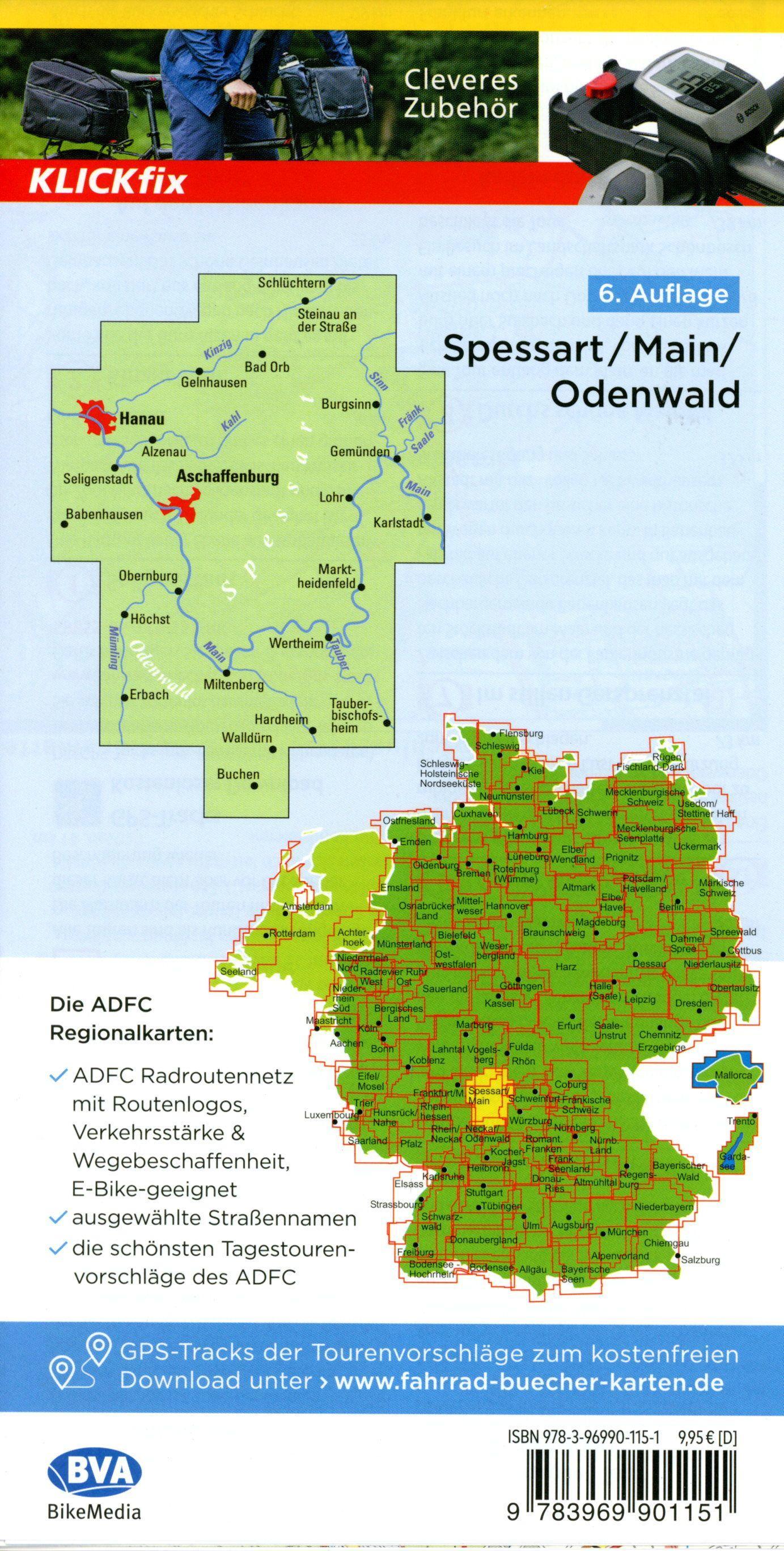 Beispielinhalt (Bild) ADFC-Regionalkarte Spessart/Main/Odenwald, 1:75.000, mit Tagestourenvorschlägen, reiß- und wetterfest, E-Bike-geeignet, GPS-Tracks Download
