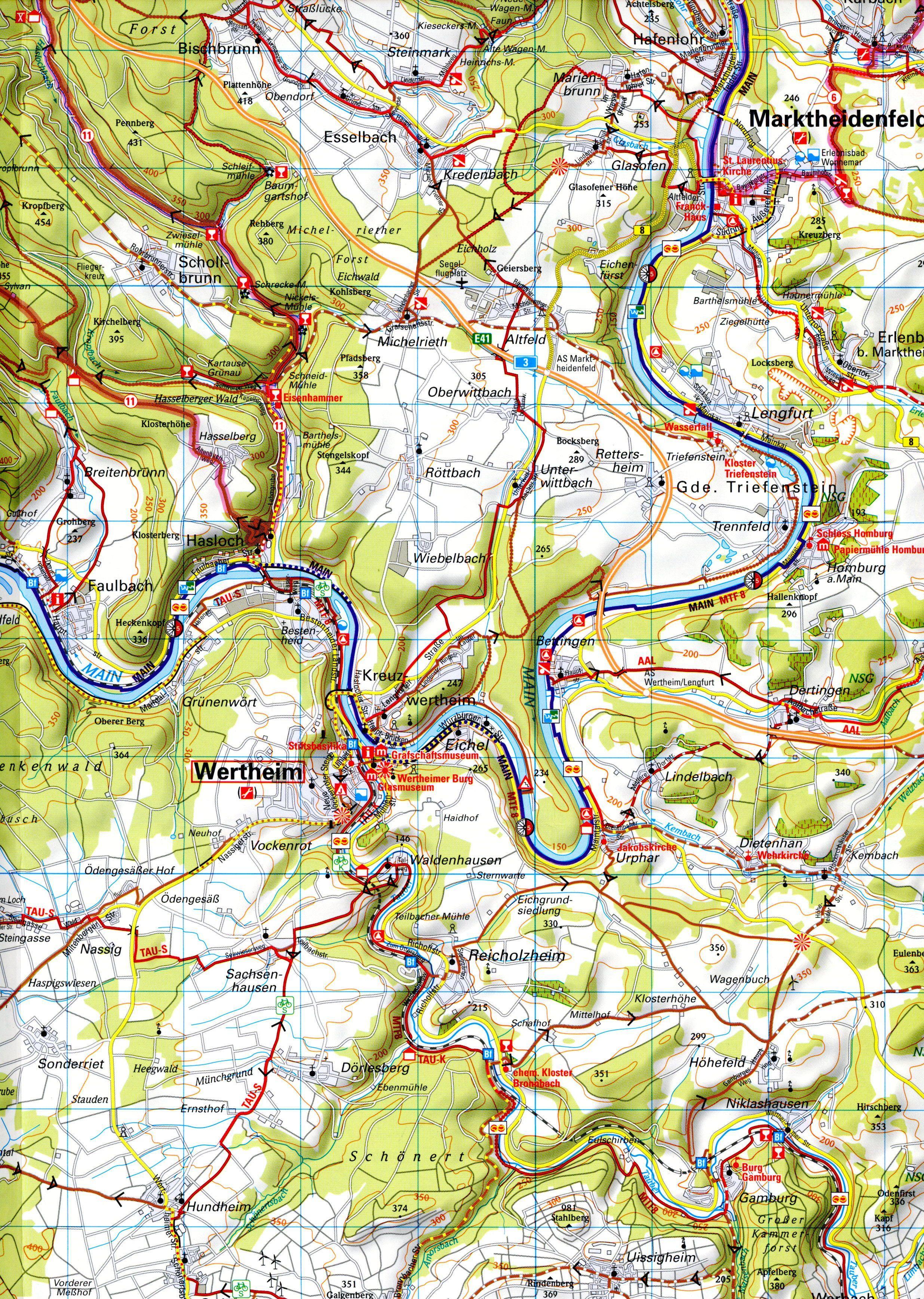 Beispielinhalt (Bild) ADFC-Regionalkarte Spessart/Main/Odenwald, 1:75.000, mit Tagestourenvorschlägen, reiß- und wetterfest, E-Bike-geeignet, GPS-Tracks Download