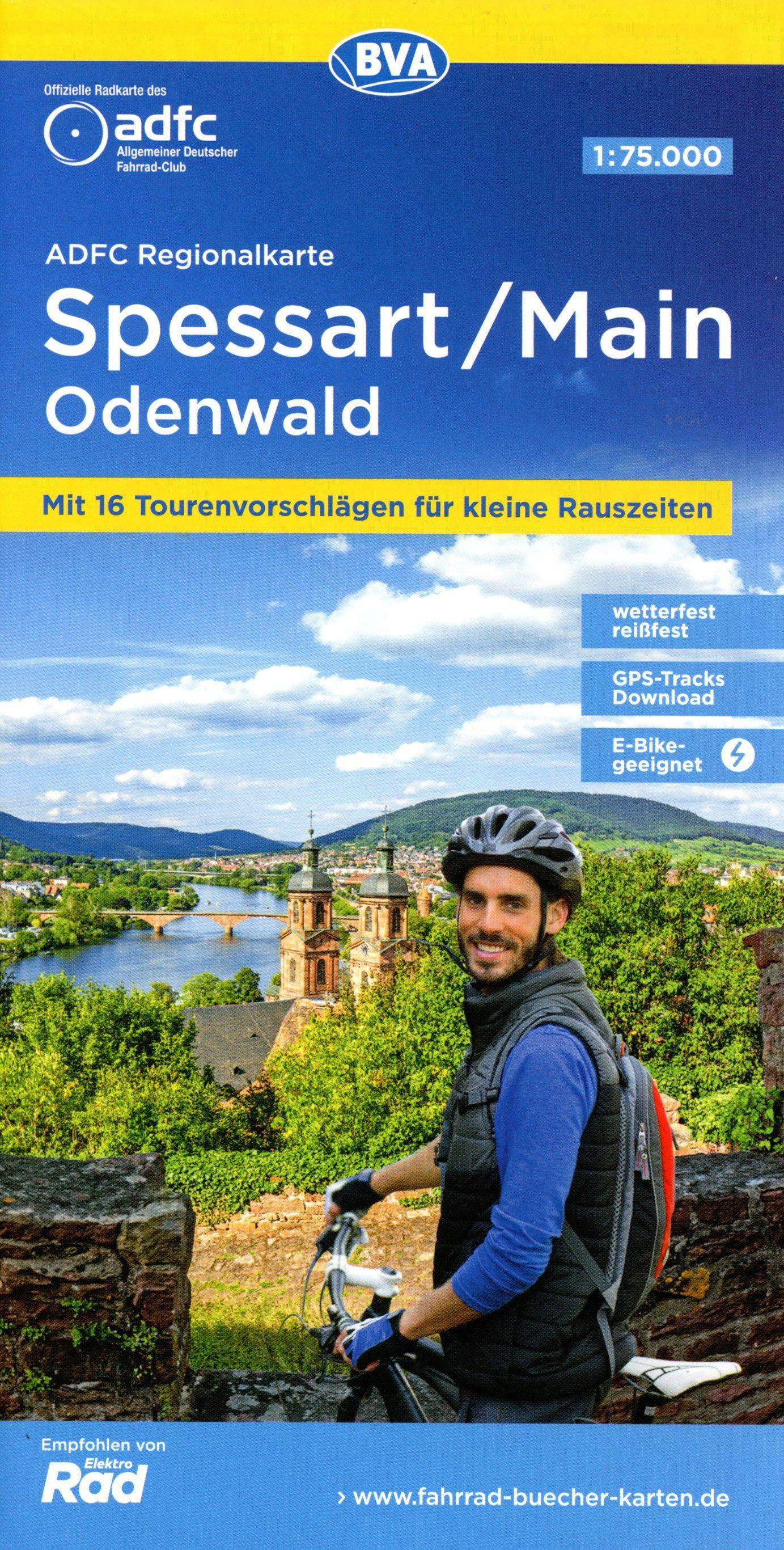 Vorderes Coverbild ADFC-Regionalkarte Spessart/Main/Odenwald, 1:75.000, mit Tagestourenvorschlägen, reiß- und wetterfest, E-Bike-geeignet, GPS-Tracks Download