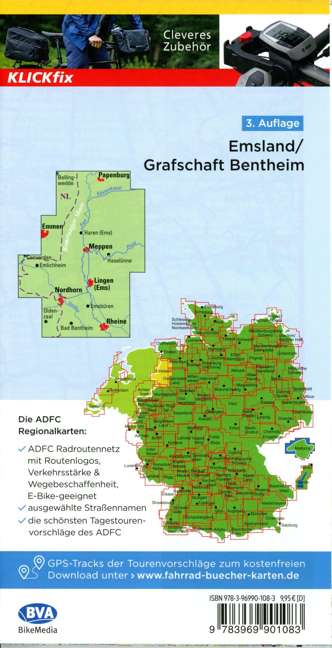 Beispielinhalt (Bild) ADFC-Regionalkarte Emsland Grafschaft Bentheim, 1:75.000, mit Tagestourenvorschlägen, reiß- und wetterfest, E-Bike-geeignet, mit Knotenpunkten, GPS-Tracks Download