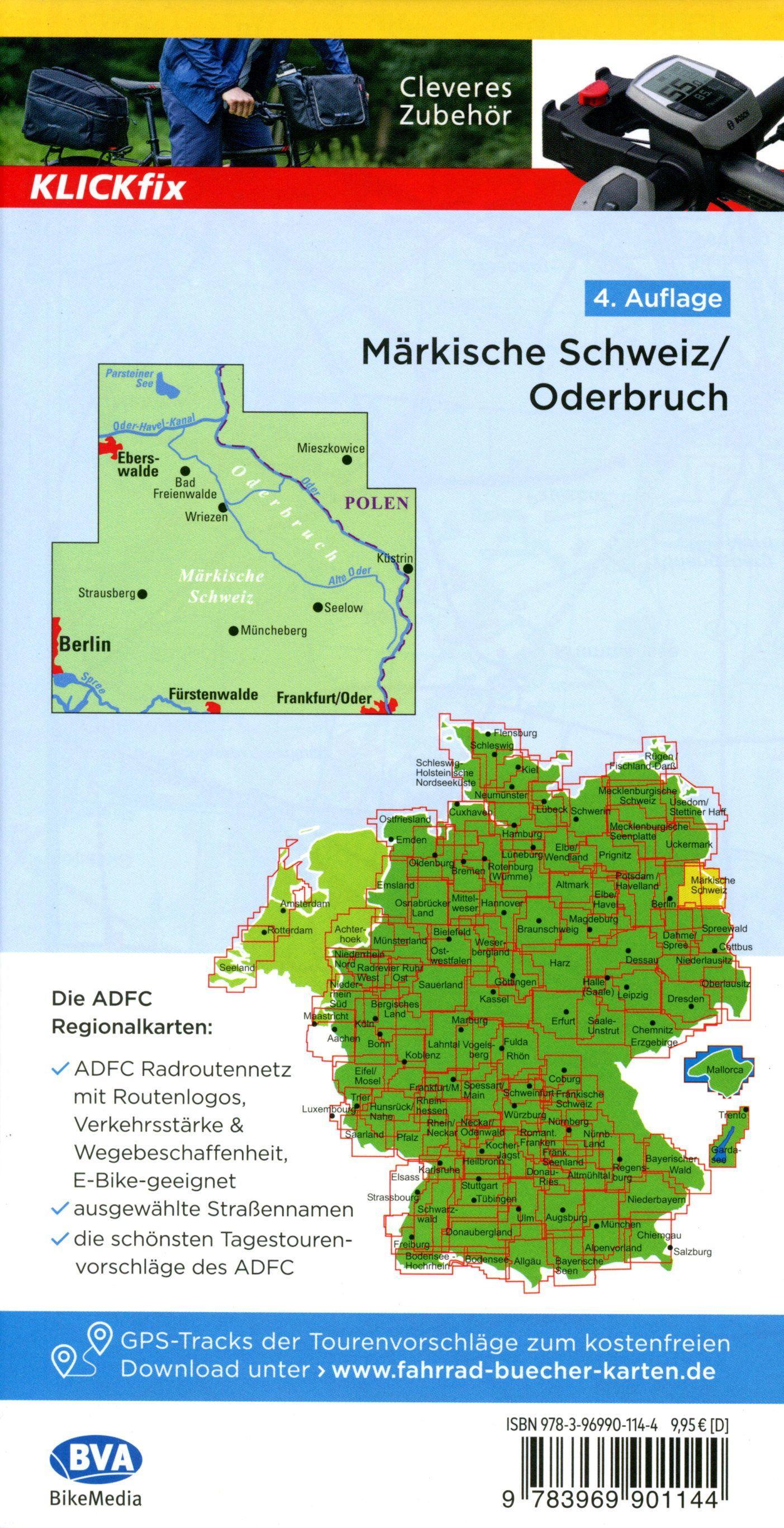 Beispielinhalt (Bild) ADFC-Regionalkarte Märkische Schweiz Oderbruch, 1:75.000, mit Tagestourenvorschlägen, reiß- und wetterfest, E-Bike-geeignet, GPS-Tracks Download