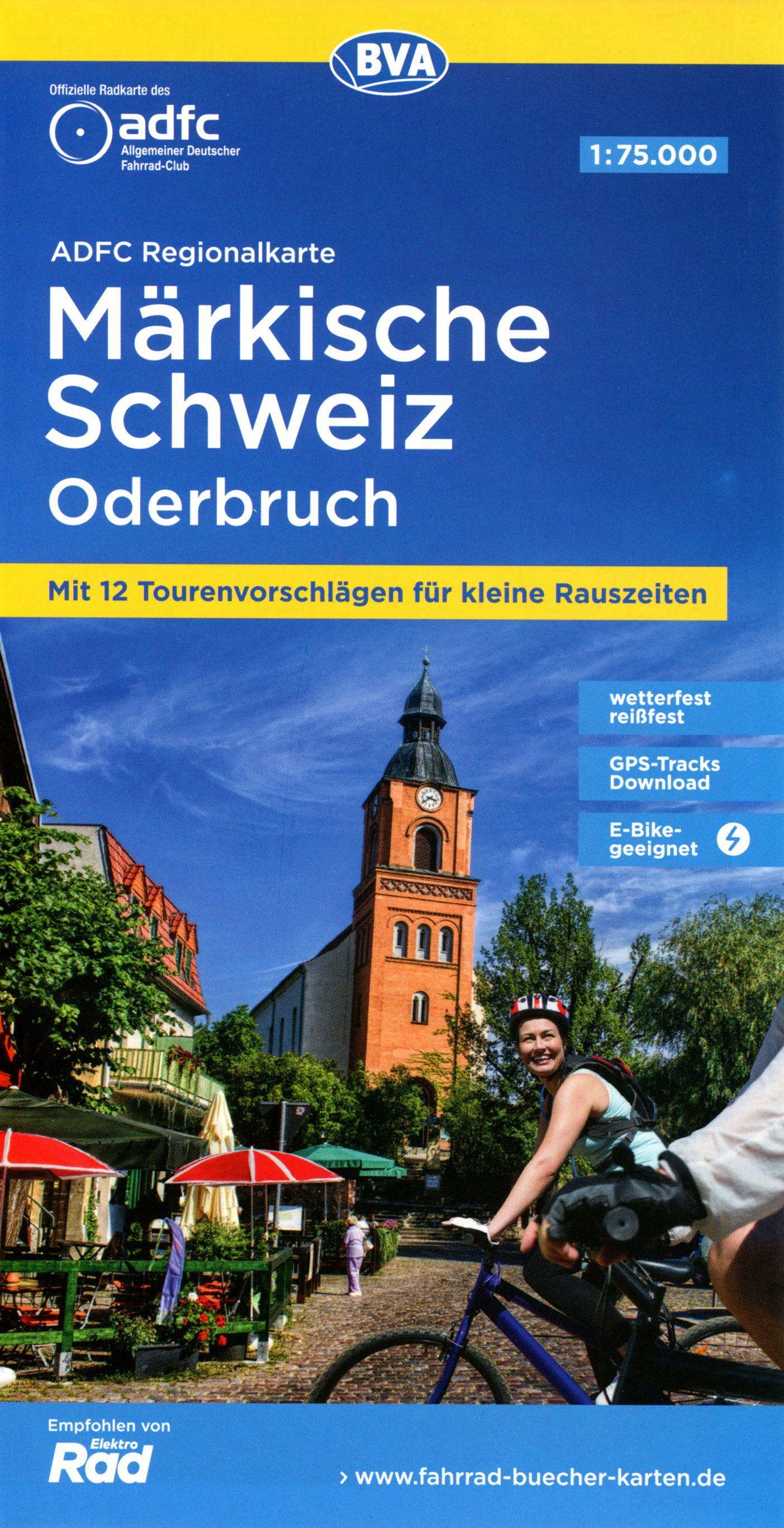 Vorderes Coverbild ADFC-Regionalkarte Märkische Schweiz Oderbruch, 1:75.000, mit Tagestourenvorschlägen, reiß- und wetterfest, E-Bike-geeignet, GPS-Tracks Download