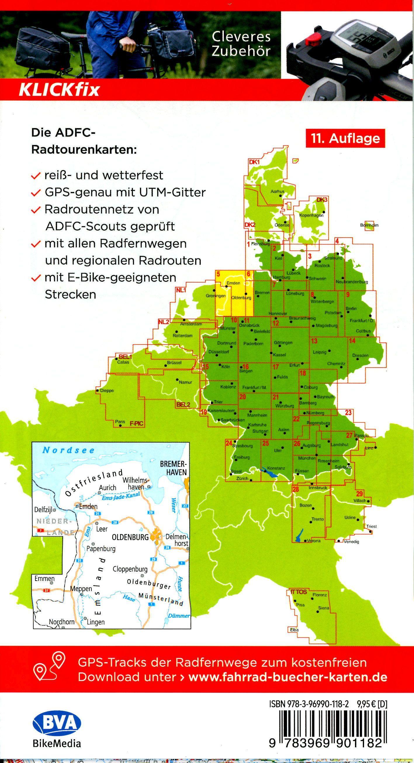 Beispielinhalt (Bild) ADFC-Radtourenkarte 5 Ostfriesland / Emsland 1:150.000, reiß- und wetterfest, E-Bike geeignet, GPS-Tracks Download, mit Bett+Bike-Symbolen, mit Kilometer-Angaben