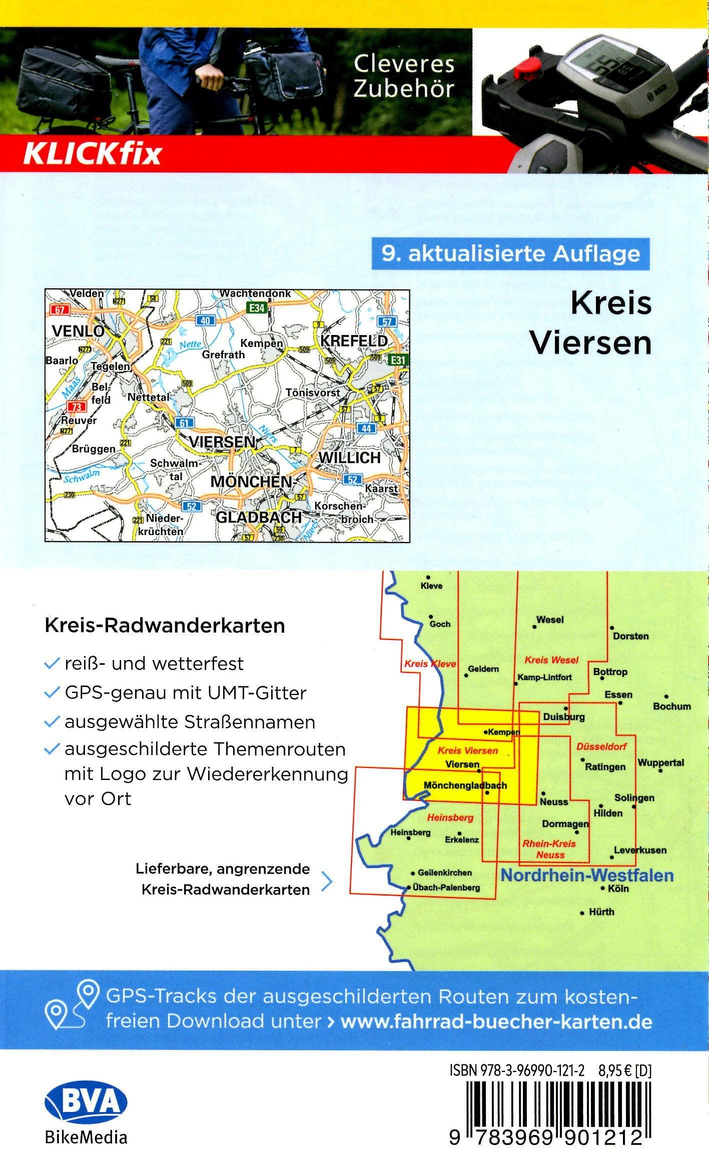 Beispielinhalt (Bild) Radwanderkarte BVA Kreis Viersen mit Knotenpunkten, 1:50.000, reiß- und wetterfest, GPS-Tracks Download, E-Bike-geeignet
