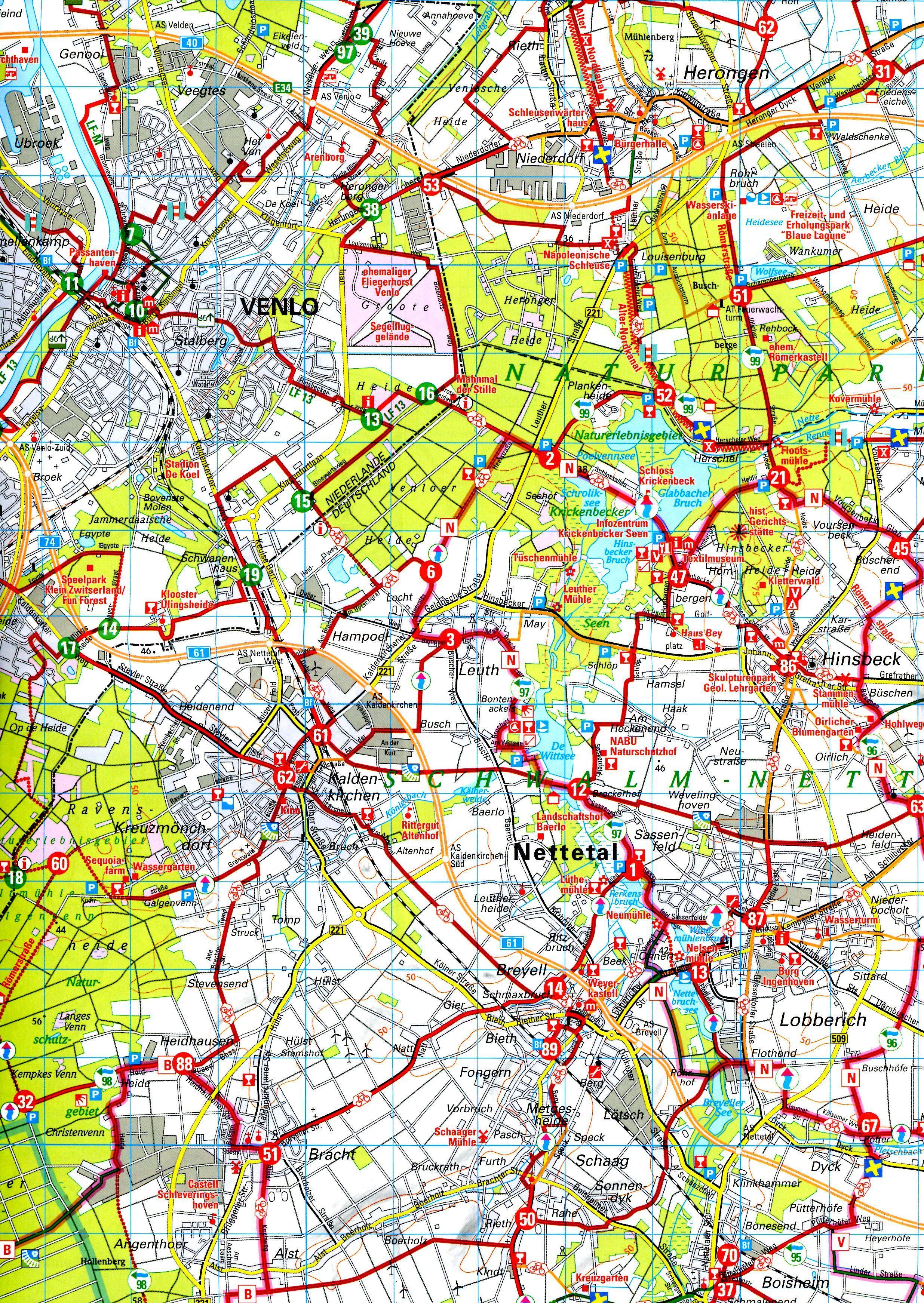 Beispielinhalt (Bild) Radwanderkarte BVA Kreis Viersen mit Knotenpunkten, 1:50.000, reiß- und wetterfest, GPS-Tracks Download, E-Bike-geeignet