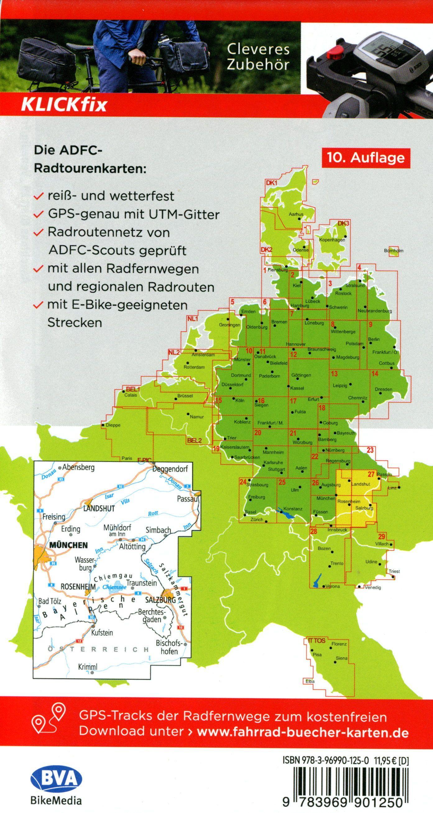 Beispielinhalt (Bild) ADFC-Radtourenkarte 27 Oberbayern Ost Chiemsee/Inn 1:150.000, reiß- und wetterfest, E-Bike geeignet, GPS-Tracks Download, mit Bett+Bike Symbolen, mit Kilometer-Angaben
