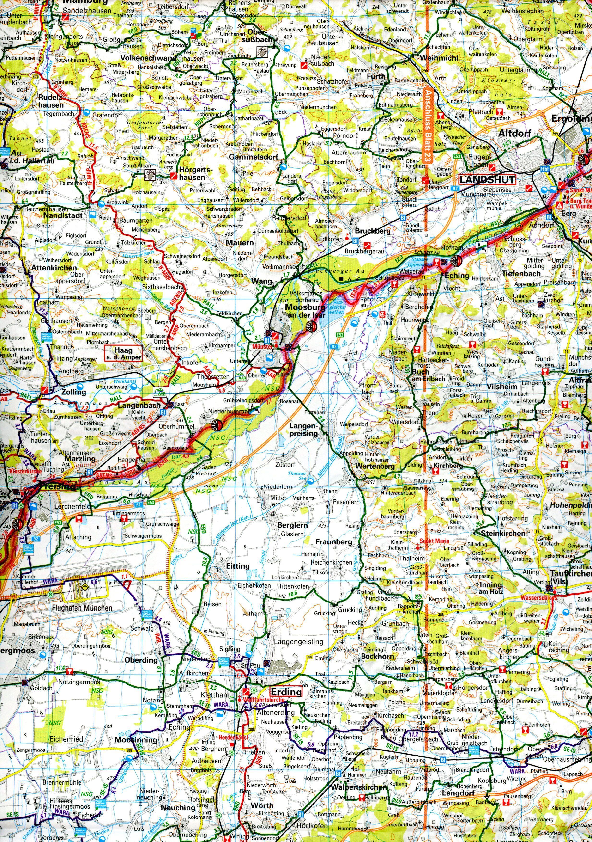 Beispielinhalt (Bild) ADFC-Radtourenkarte 27 Oberbayern Ost Chiemsee/Inn 1:150.000, reiß- und wetterfest, E-Bike geeignet, GPS-Tracks Download, mit Bett+Bike Symbolen, mit Kilometer-Angaben