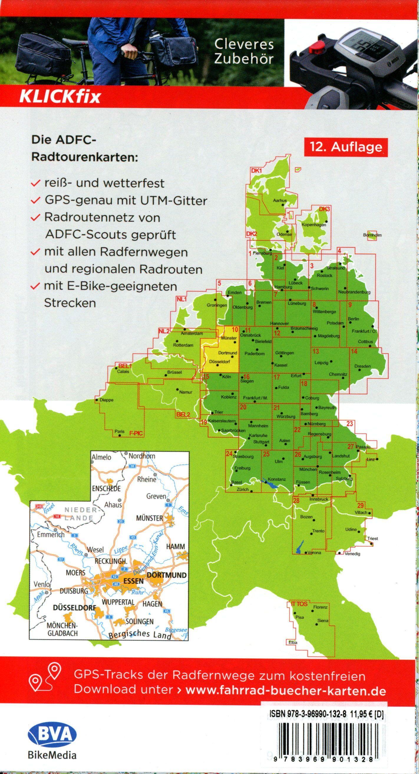 Beispielinhalt (Bild) ADFC-Radtourenkarte 10 Münsterland Niederrhein 1:150.000, reiß- und wetterfest, E-Bike geeignet, GPS-Tracks Download, mit Bett+Bike-Symbolen, mit Kilometer-Angaben