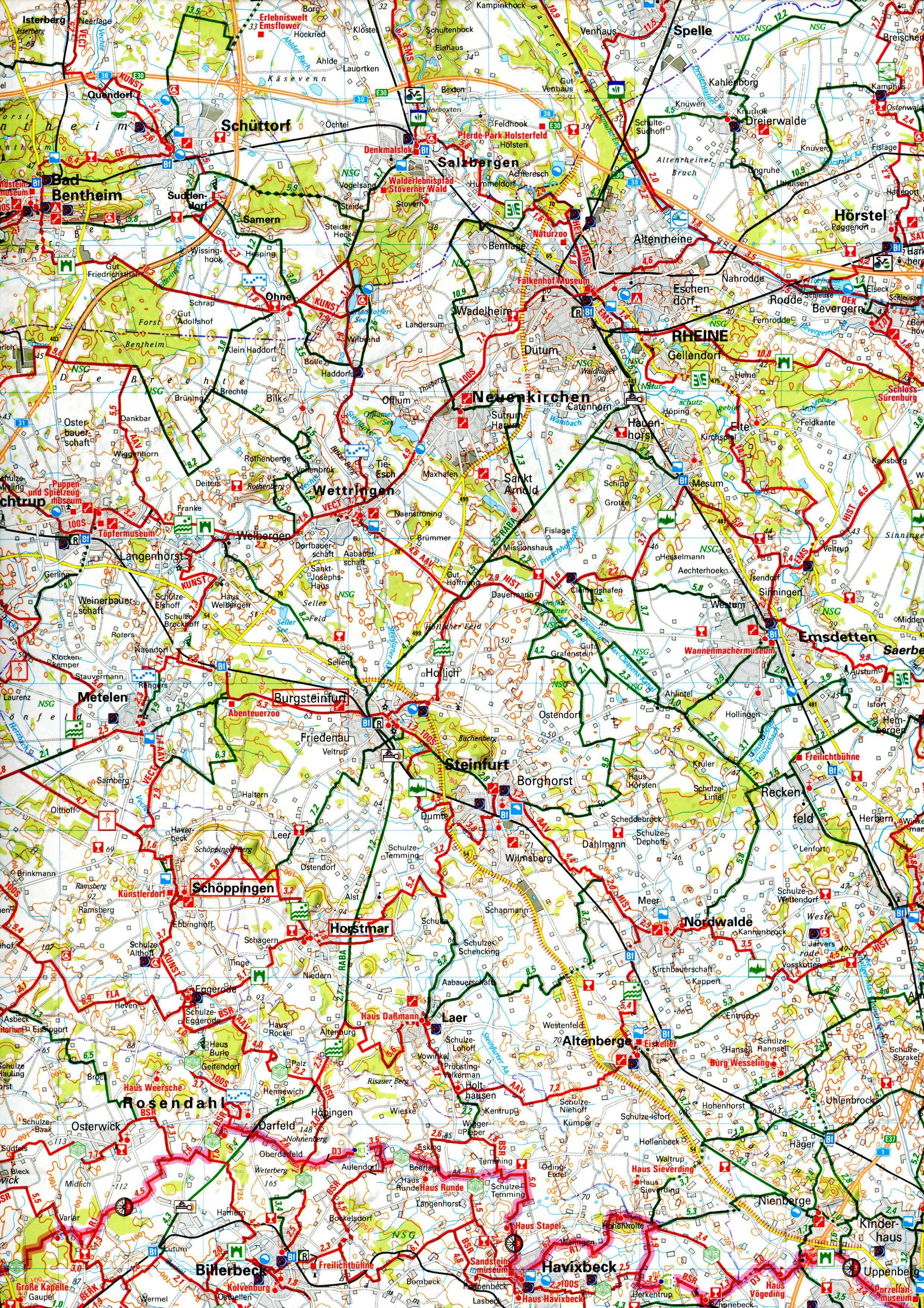 Beispielinhalt (Bild) ADFC-Radtourenkarte 10 Münsterland Niederrhein 1:150.000, reiß- und wetterfest, E-Bike geeignet, GPS-Tracks Download, mit Bett+Bike-Symbolen, mit Kilometer-Angaben