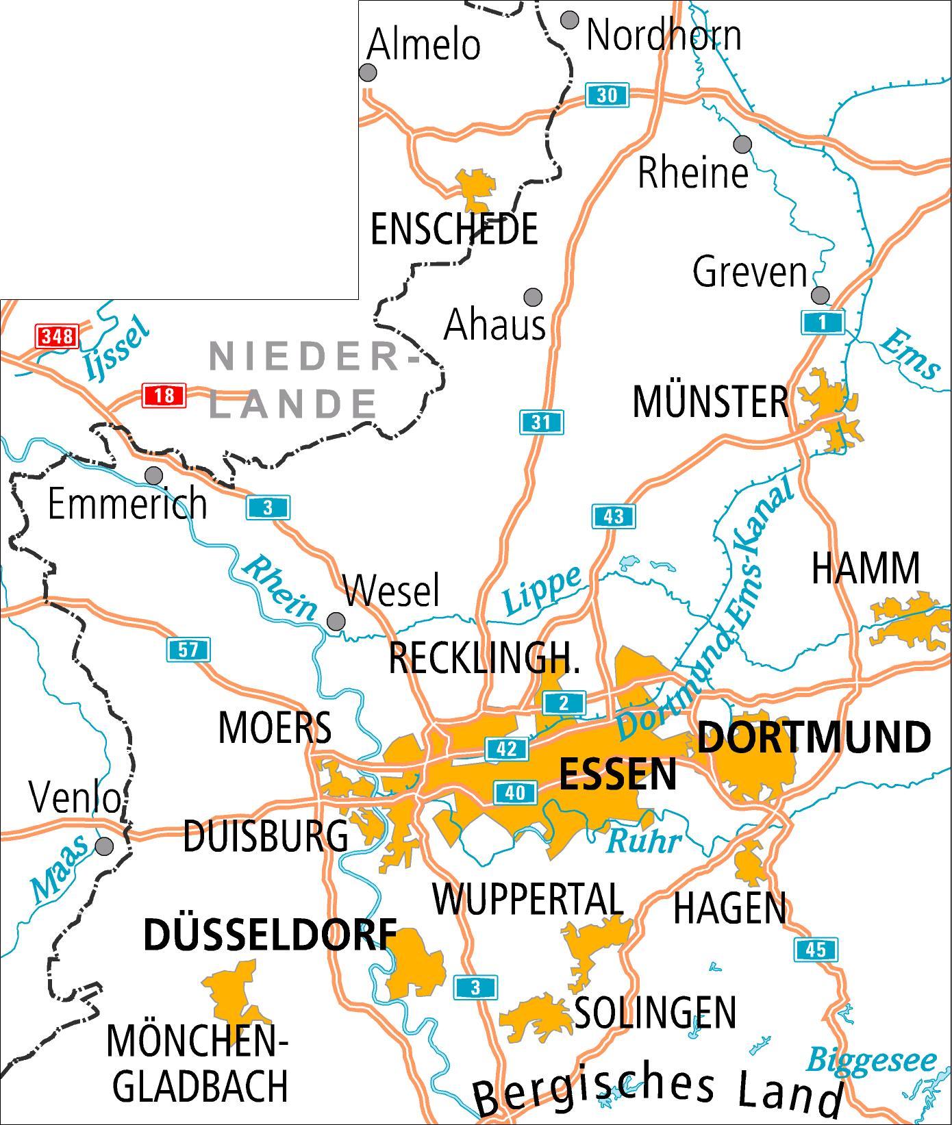 Rückseitencover ADFC-Radtourenkarte 10 Münsterland Niederrhein 1:150.000, reiß- und wetterfest, E-Bike geeignet, GPS-Tracks Download, mit Bett+Bike-Symbolen, mit Kilometer-Angaben
