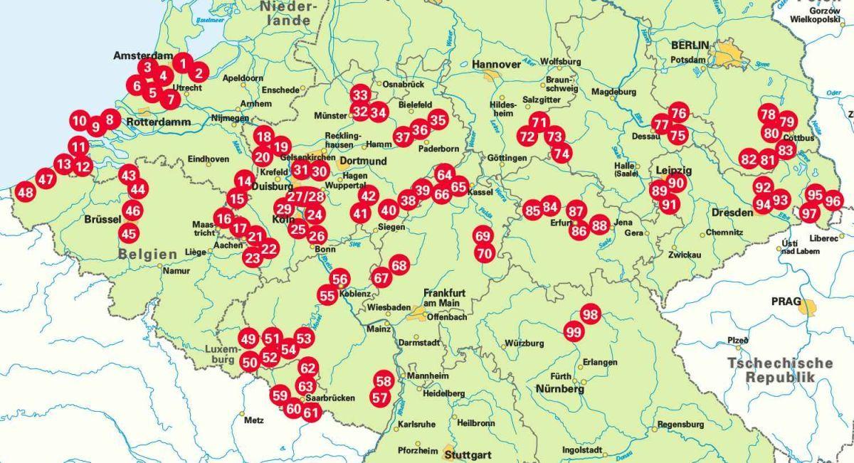 Beispielinhalt (Bild) Die 99 schönsten Radtouren für Camper in Deutschlands Mitte, Belgien, Luxemburg und den südlichen Niederlanden E-Bike geeignet, mit GPX-Tracks-Download