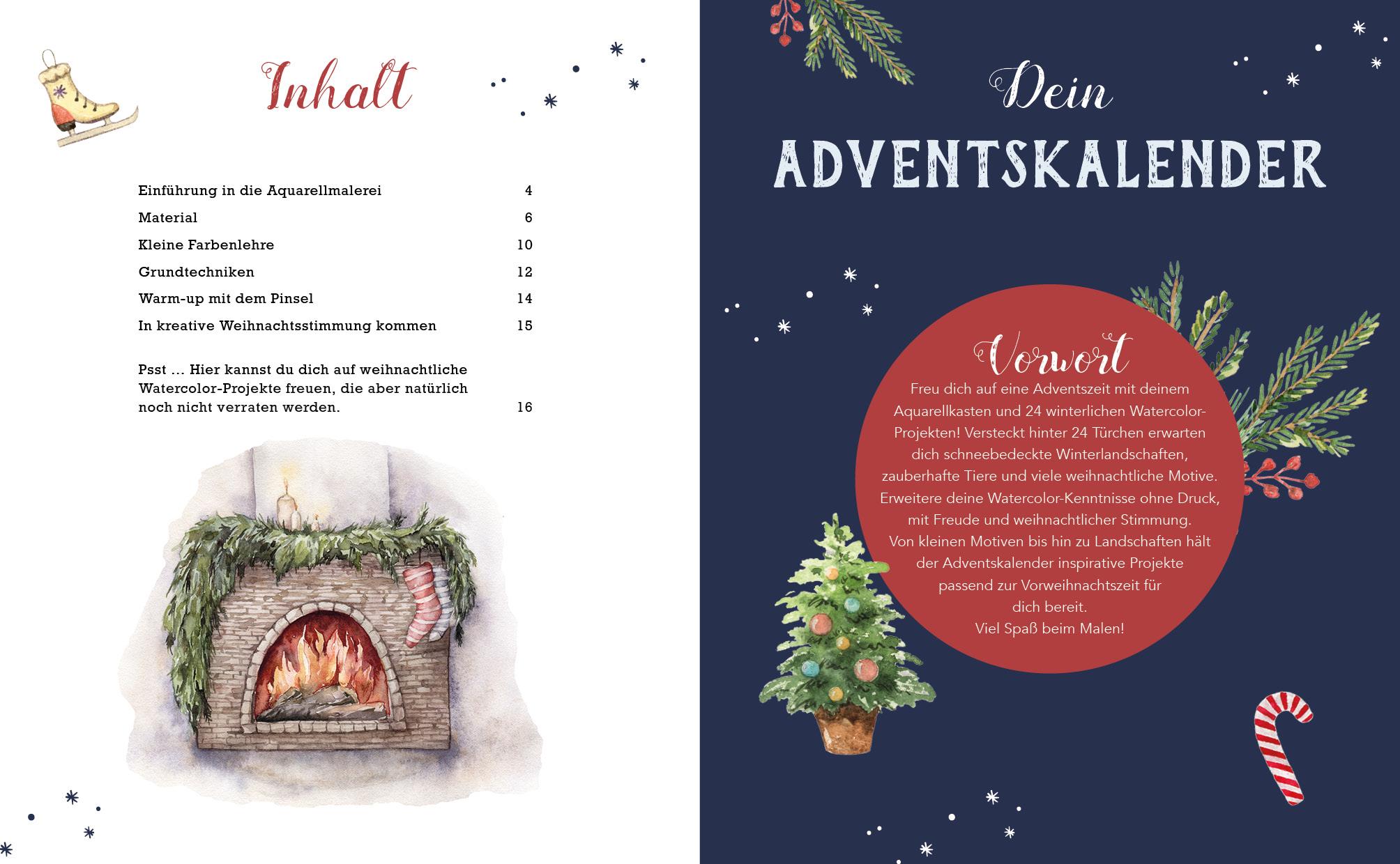Beispielinhalt (Bild) Mein Adventskalender-Buch: Winter-Watercolor-Land