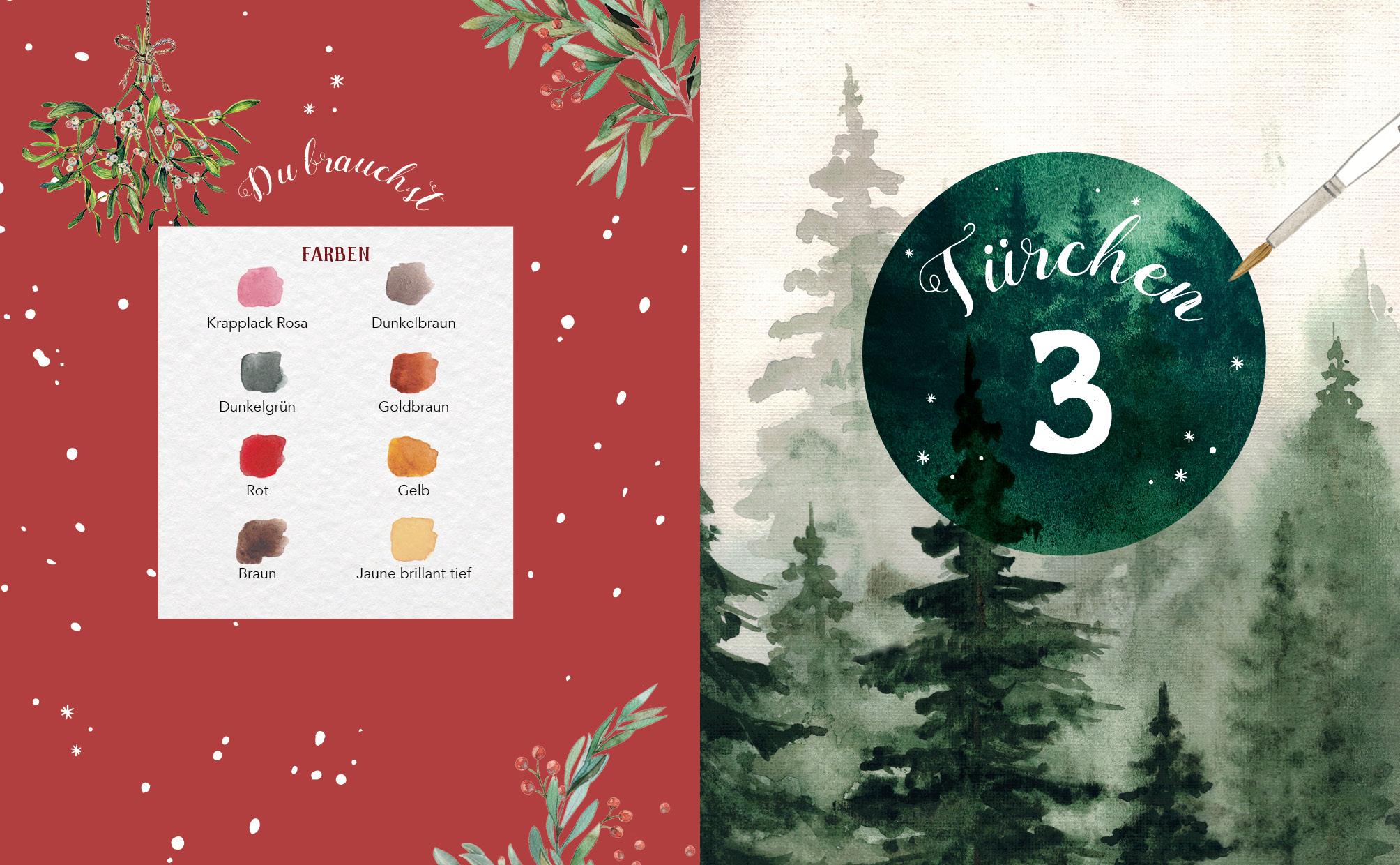 Beispielinhalt (Bild) Mein Adventskalender-Buch: Winter-Watercolor-Land
