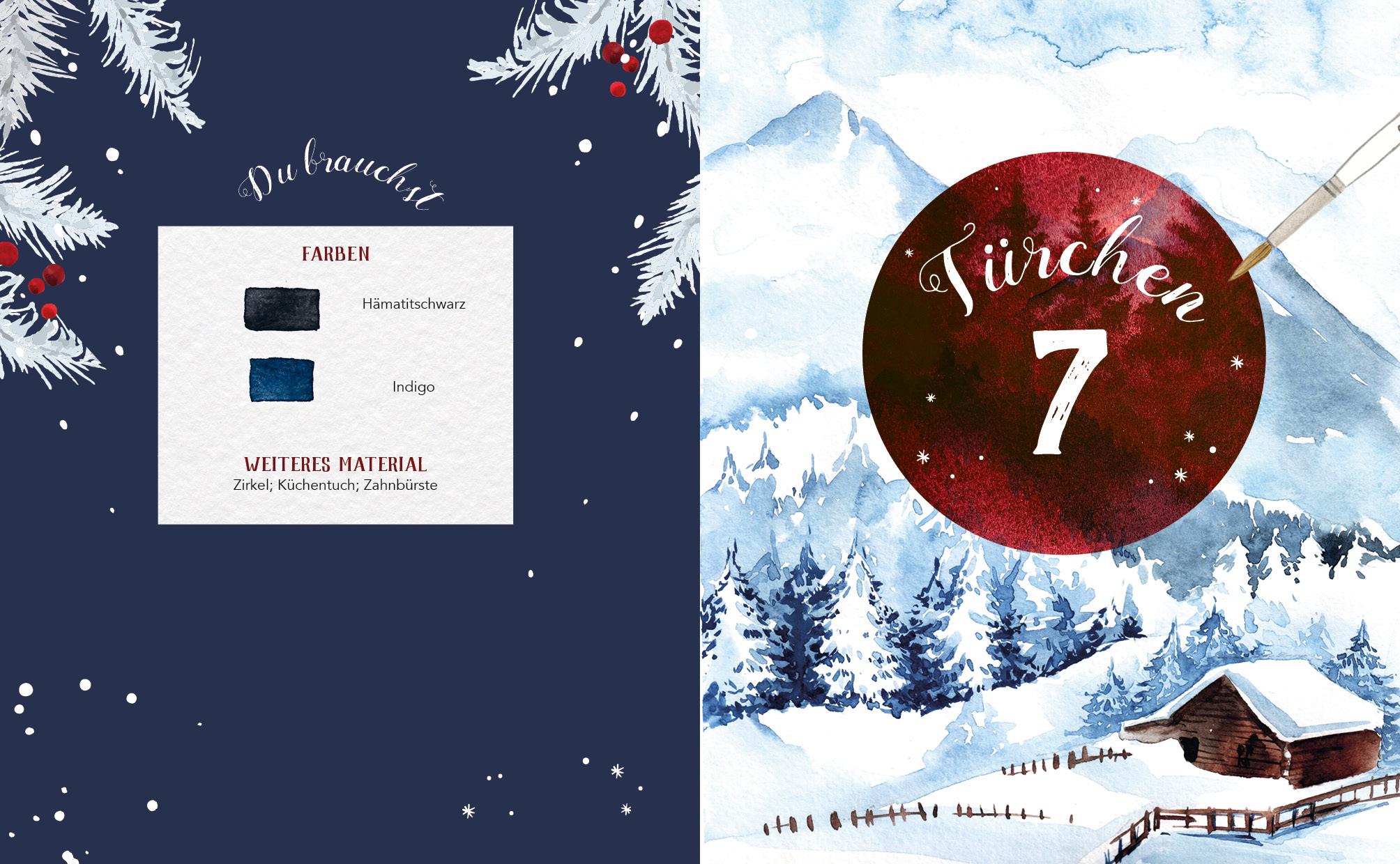 Beispielinhalt (Bild) Mein Adventskalender-Buch: Winter-Watercolor-Land