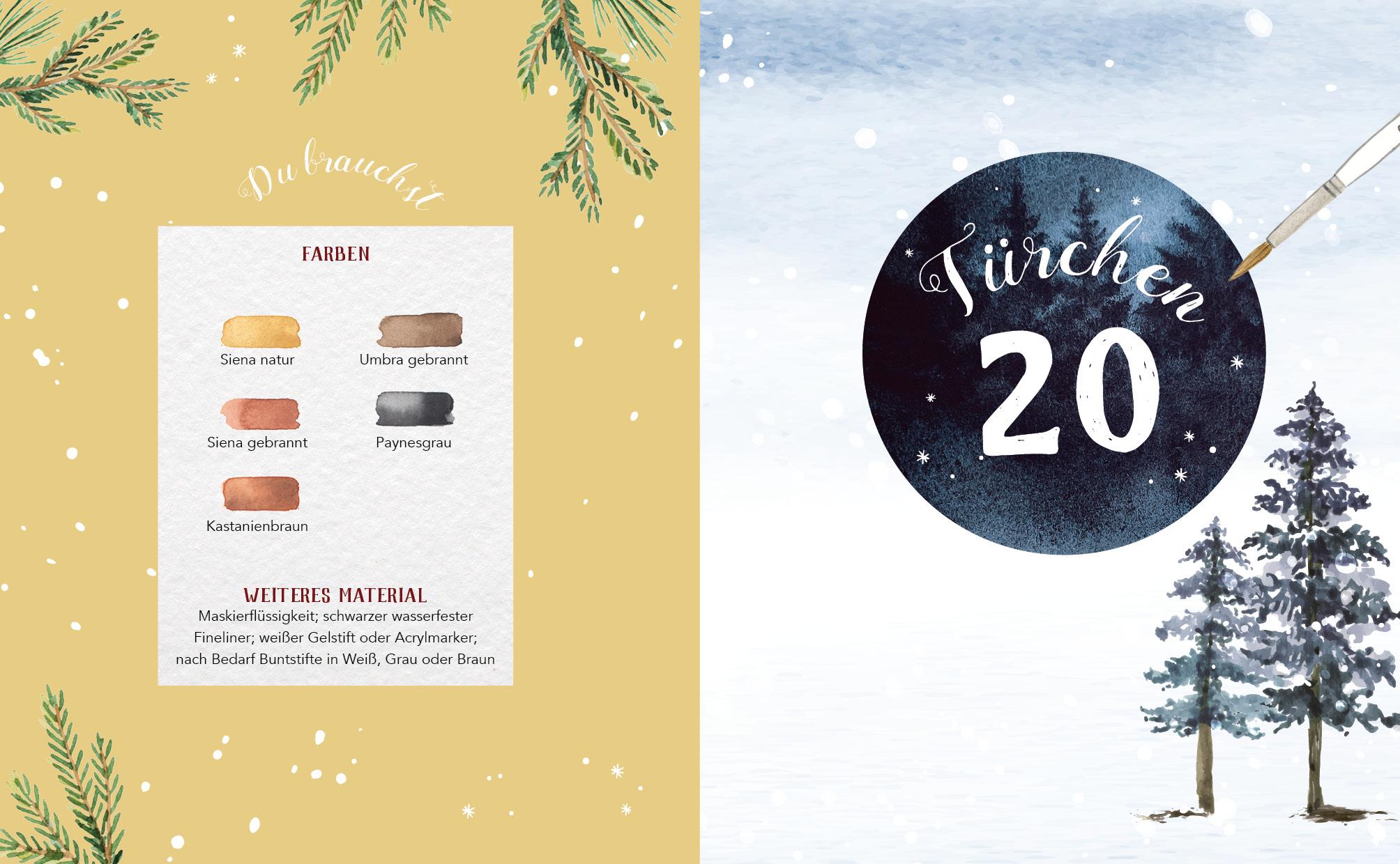 Beispielinhalt (Bild) Mein Adventskalender-Buch: Winter-Watercolor-Land