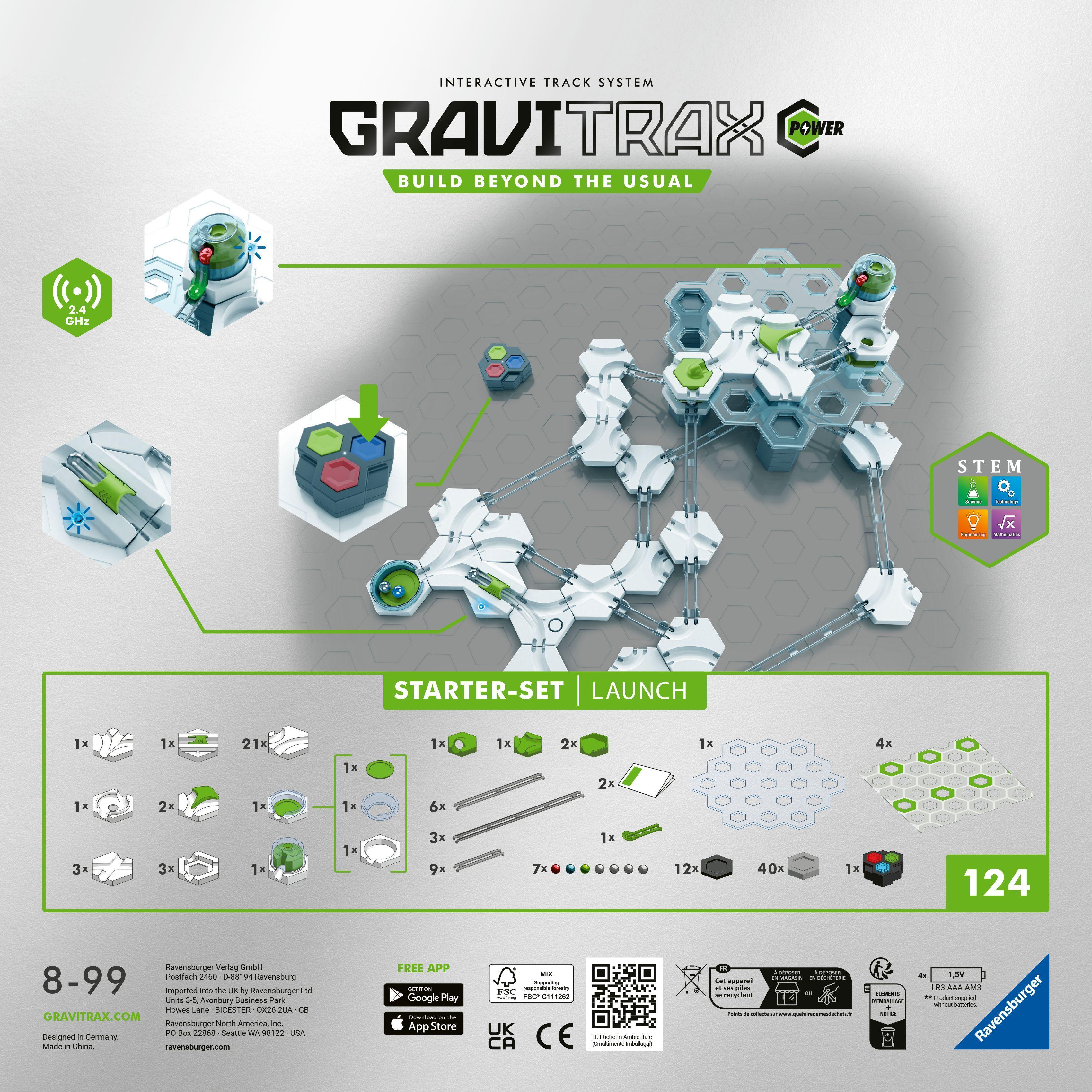 Beispielinhalt (Bild) Ravensburger GraviTrax Power Starter-Set Launch - Erweiterbare Kugelbahn für Kinder, Interaktive Murmelbahn, Lernspielzeug und Konstruktionsspielzeug ab 8 Jahren