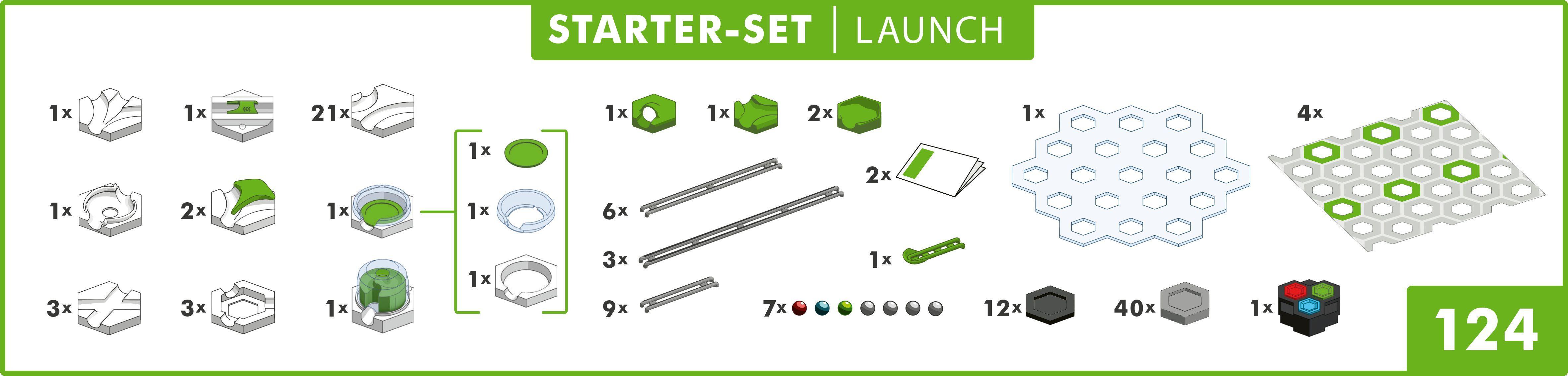 Beispielinhalt (Bild) Ravensburger GraviTrax Power Starter-Set Launch - Erweiterbare Kugelbahn für Kinder, Interaktive Murmelbahn, Lernspielzeug und Konstruktionsspielzeug ab 8 Jahren