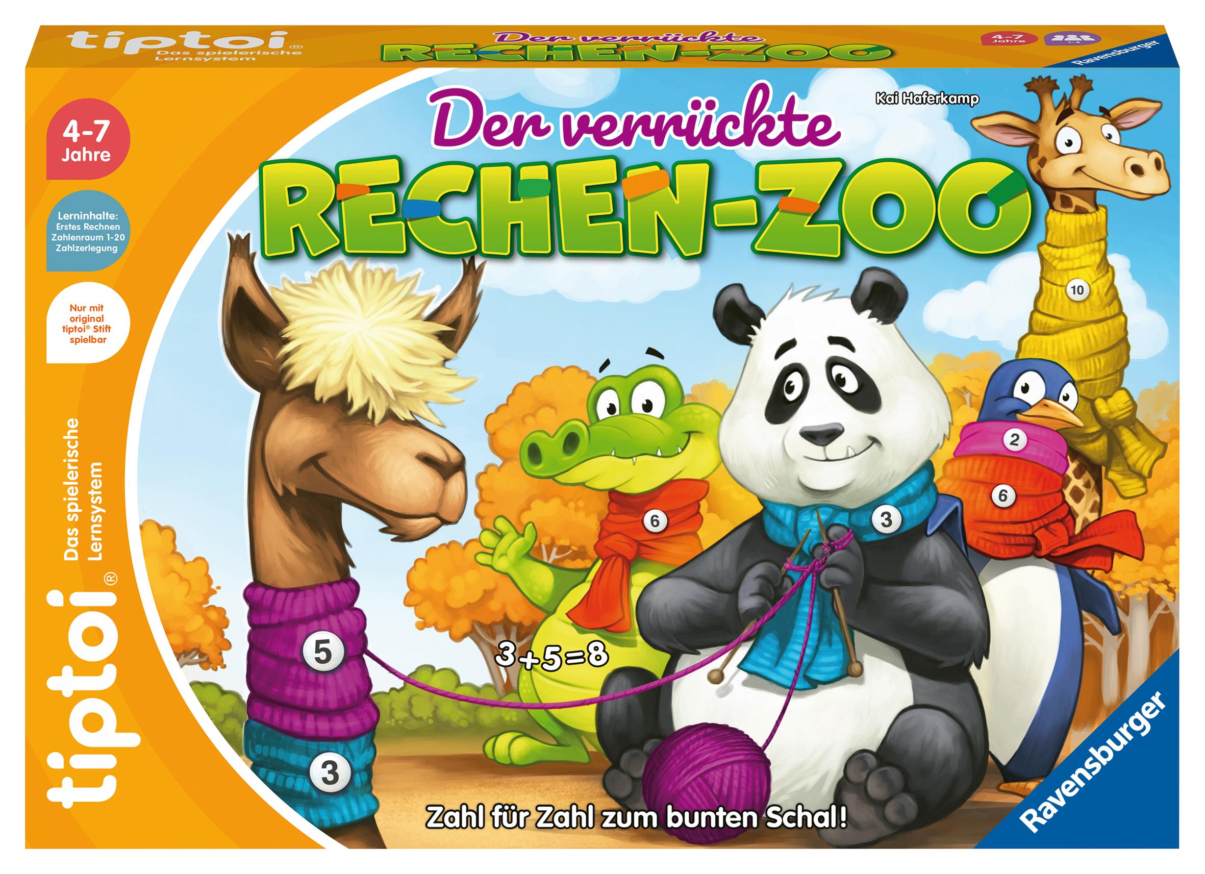 Vorderes Coverbild Ravensburger tiptoi Spiel 00104 - Der verrückte Rechen-Zoo - Lernspiel ab 4 Jahren, lehrreiches Zahlenspiel für Jungen und Mädchen, für 1-4 Spieler