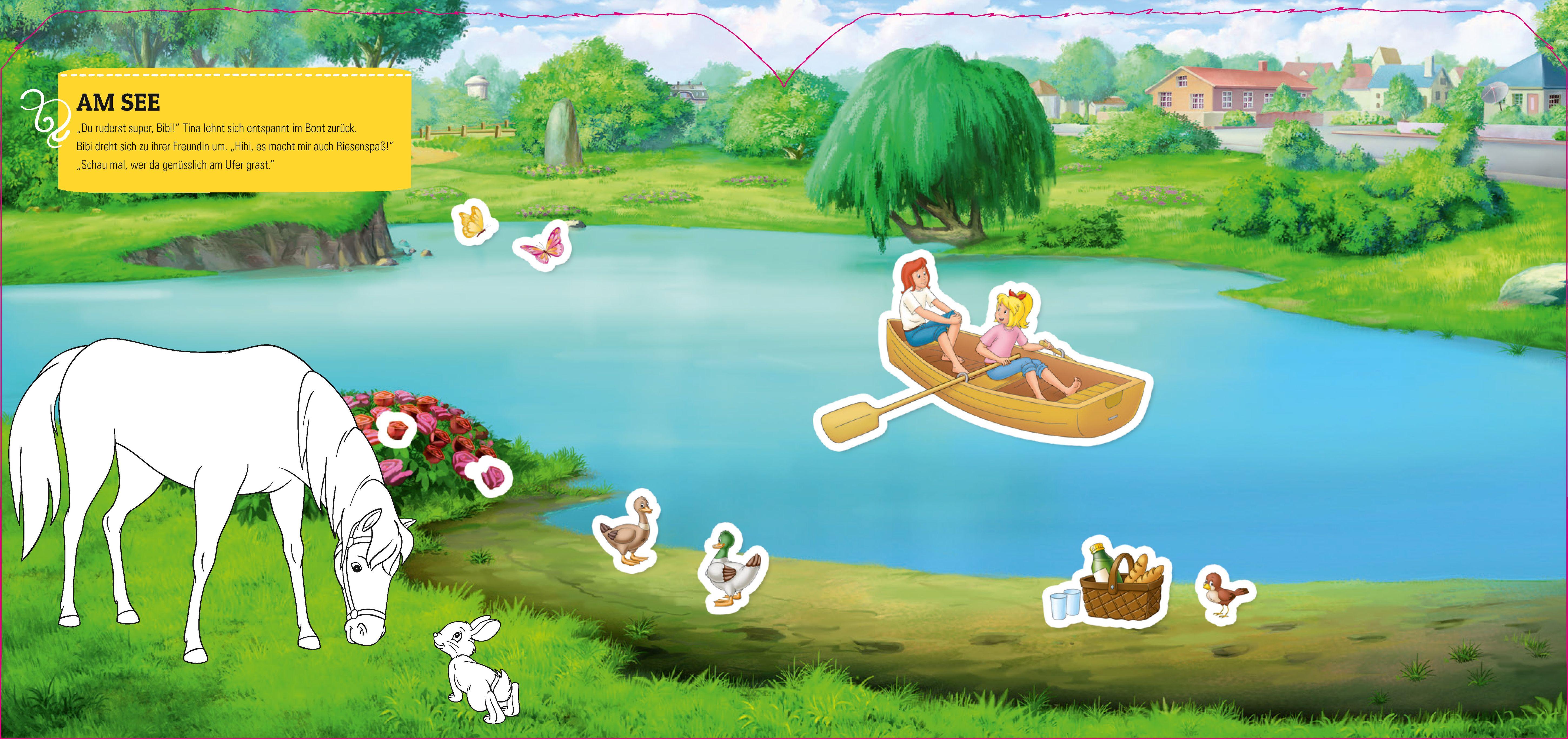 Beispielinhalt (Bild) Bibi & Tina - Stickern, Malen, Gestalten. Mit 250 Stickern