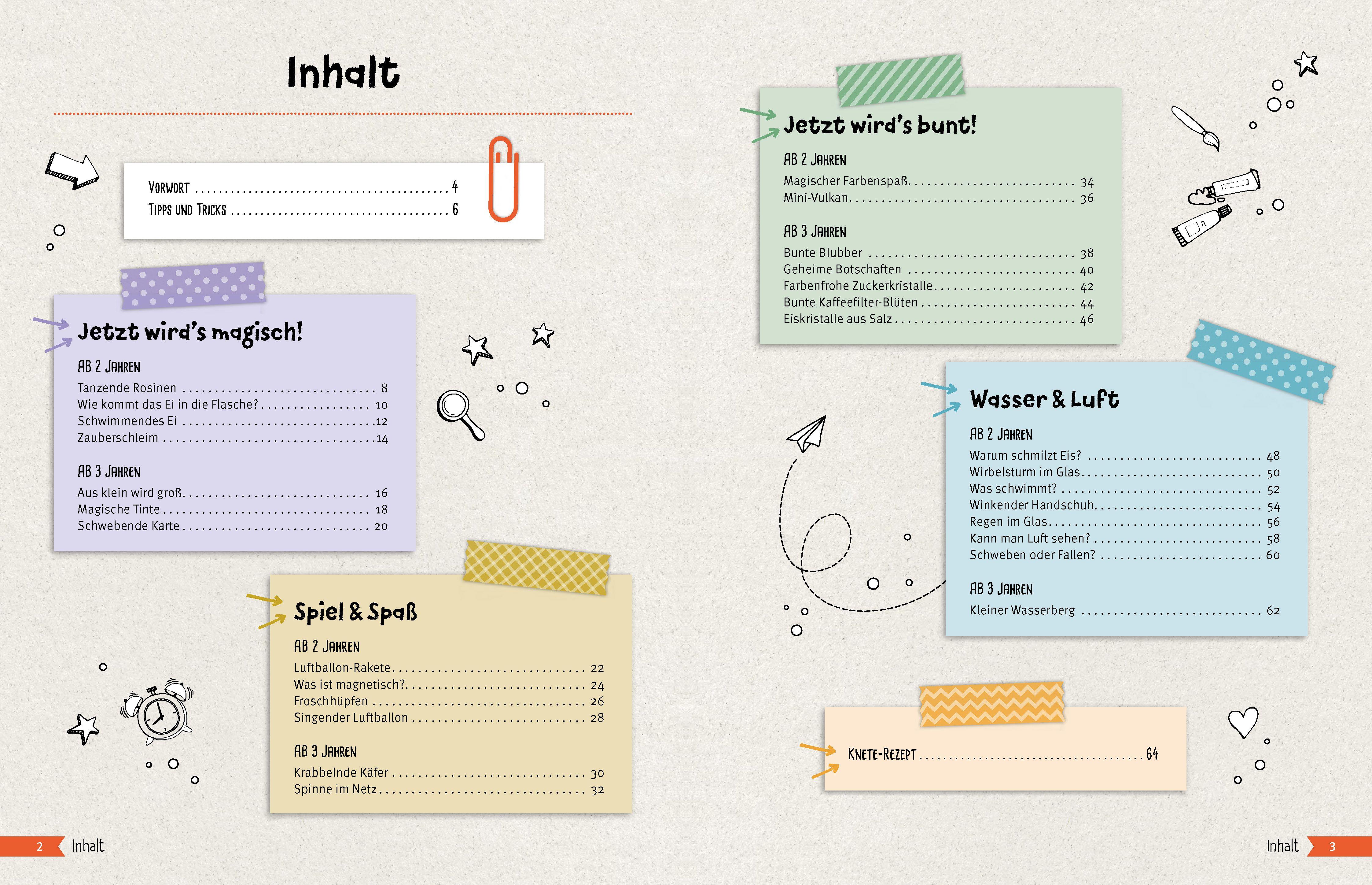 Beispielinhalt (Bild) Experimente-Buch für Kinder ab 2 Jahren. Gemeinsam forschen und spielerisch fördern.